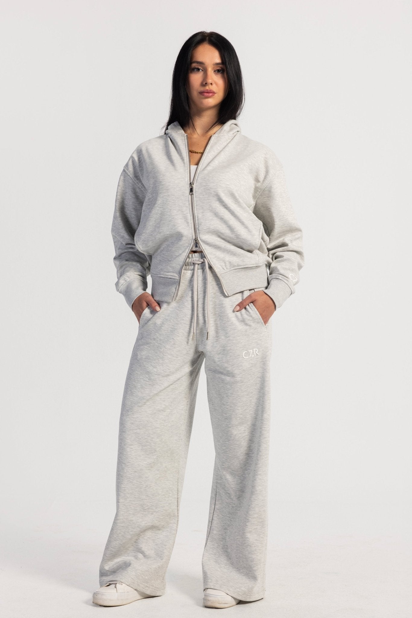 Full-Zip Oversized Hoodie – Light Grey Hoodie CIZARO - Cizaro Jeans