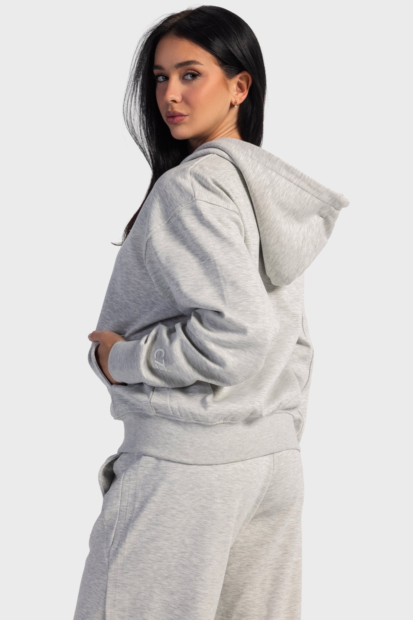 Full-Zip Oversized Hoodie – Light Grey Hoodie CIZARO - Cizaro Jeans