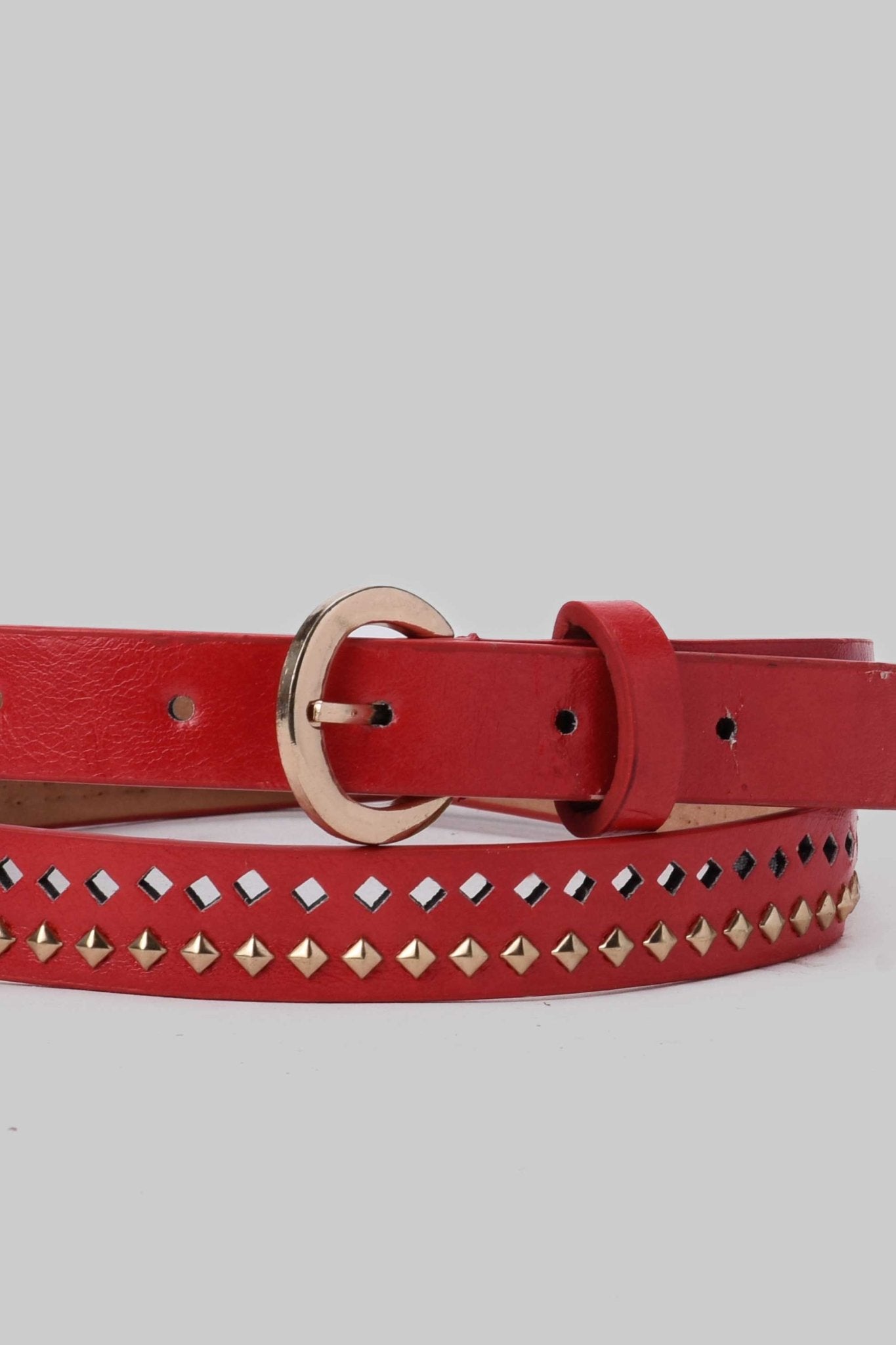 Belt | Red Embellished Faux Leather Belt Belt CZBELT - Cizaro Jeans
