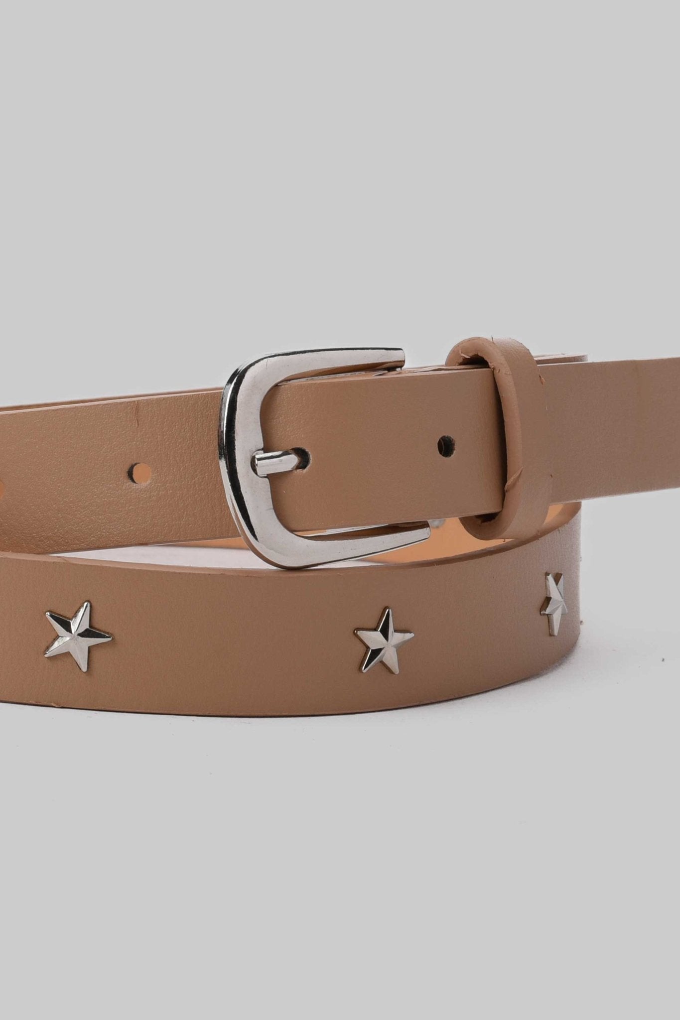 Belt | Beige Star Studded Faux Leather Belt Belt CZBELT - Cizaro Jeans