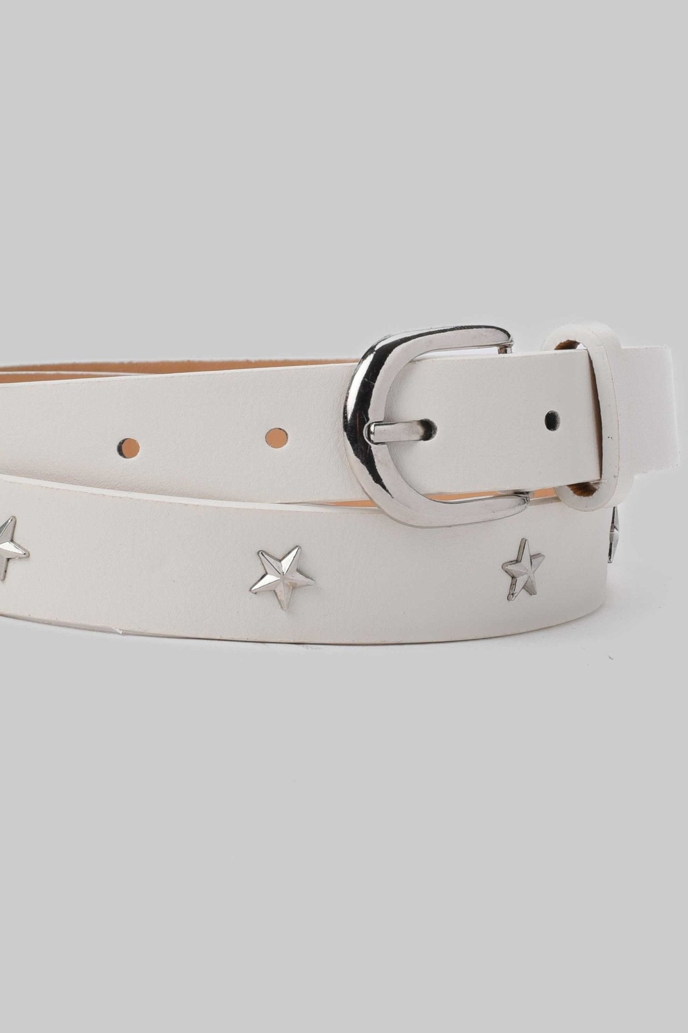 Belt | White Star Studded Faux Leather Belt Belt CZBELT - Cizaro Jeans