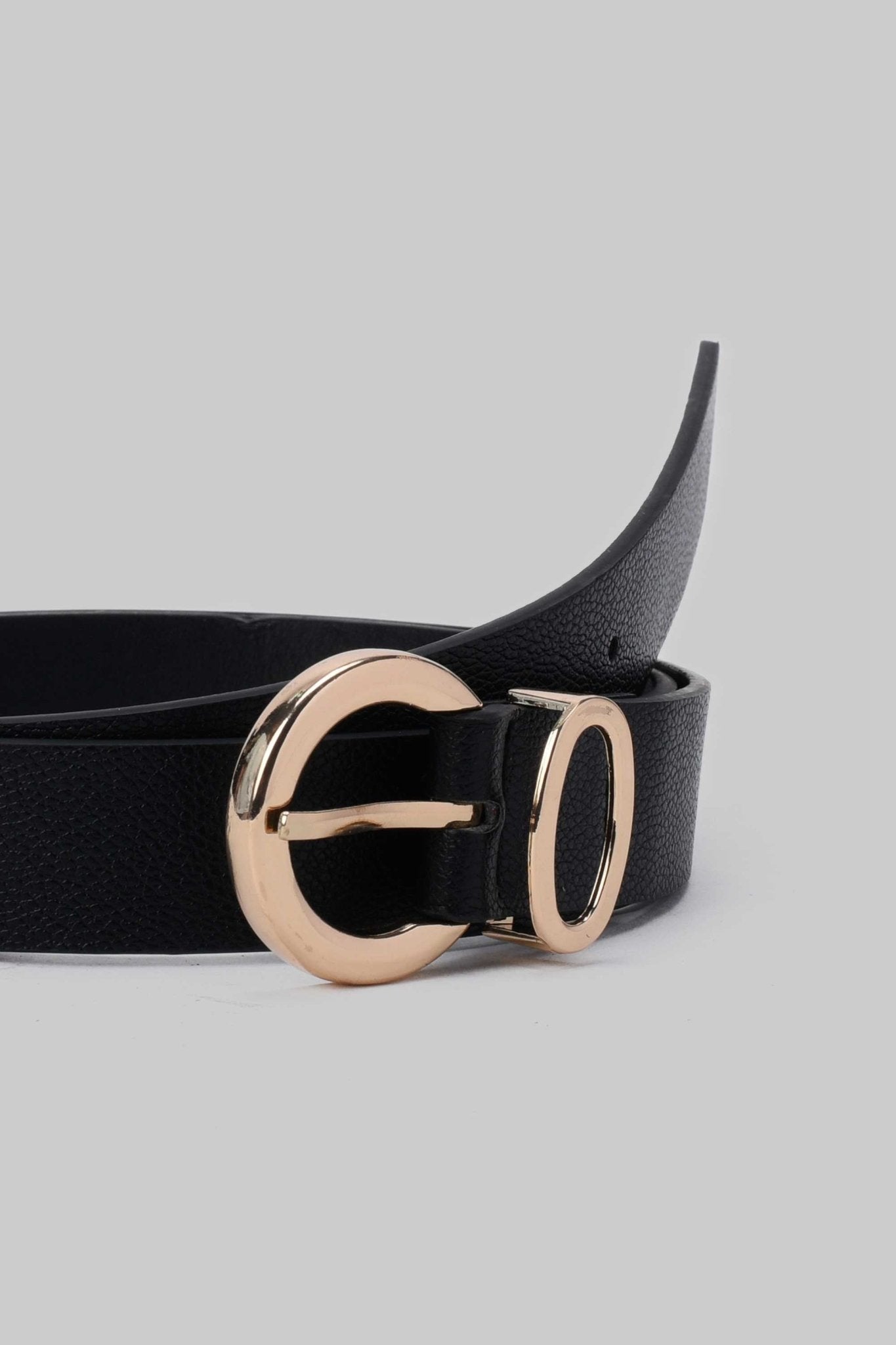 Belt | Light Grey Faux Leather Belt with Gold Round Buckle and Oval Loop Belt CIZARO - Cizaro Jeans