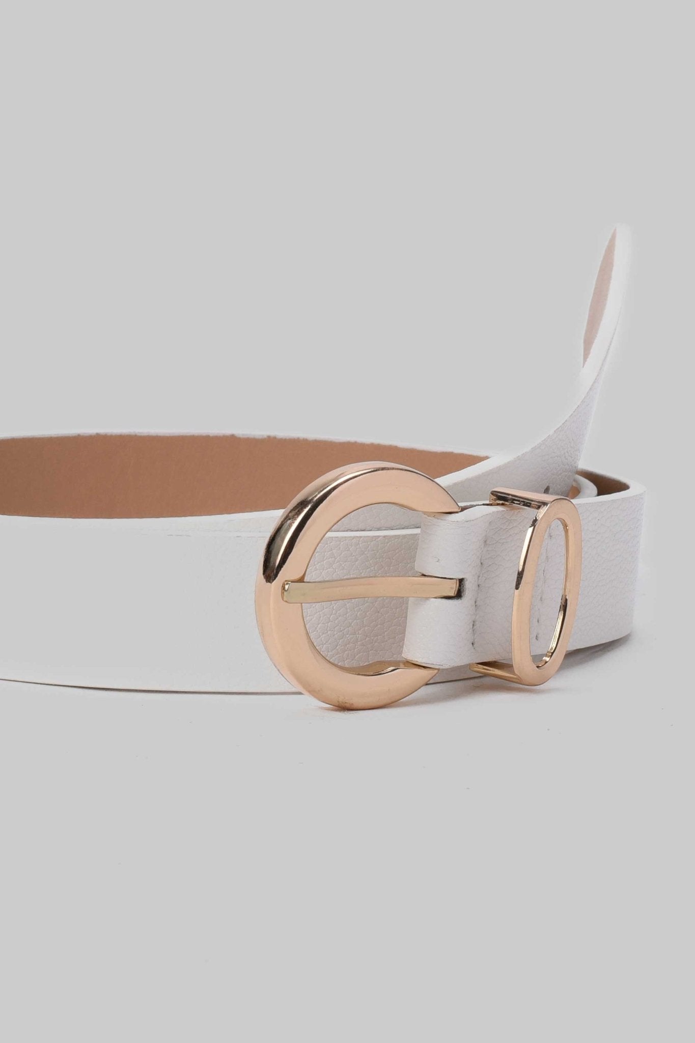 Belt | White Round Buckle Faux Leather Belt Belt CZBELT - Cizaro Jeans