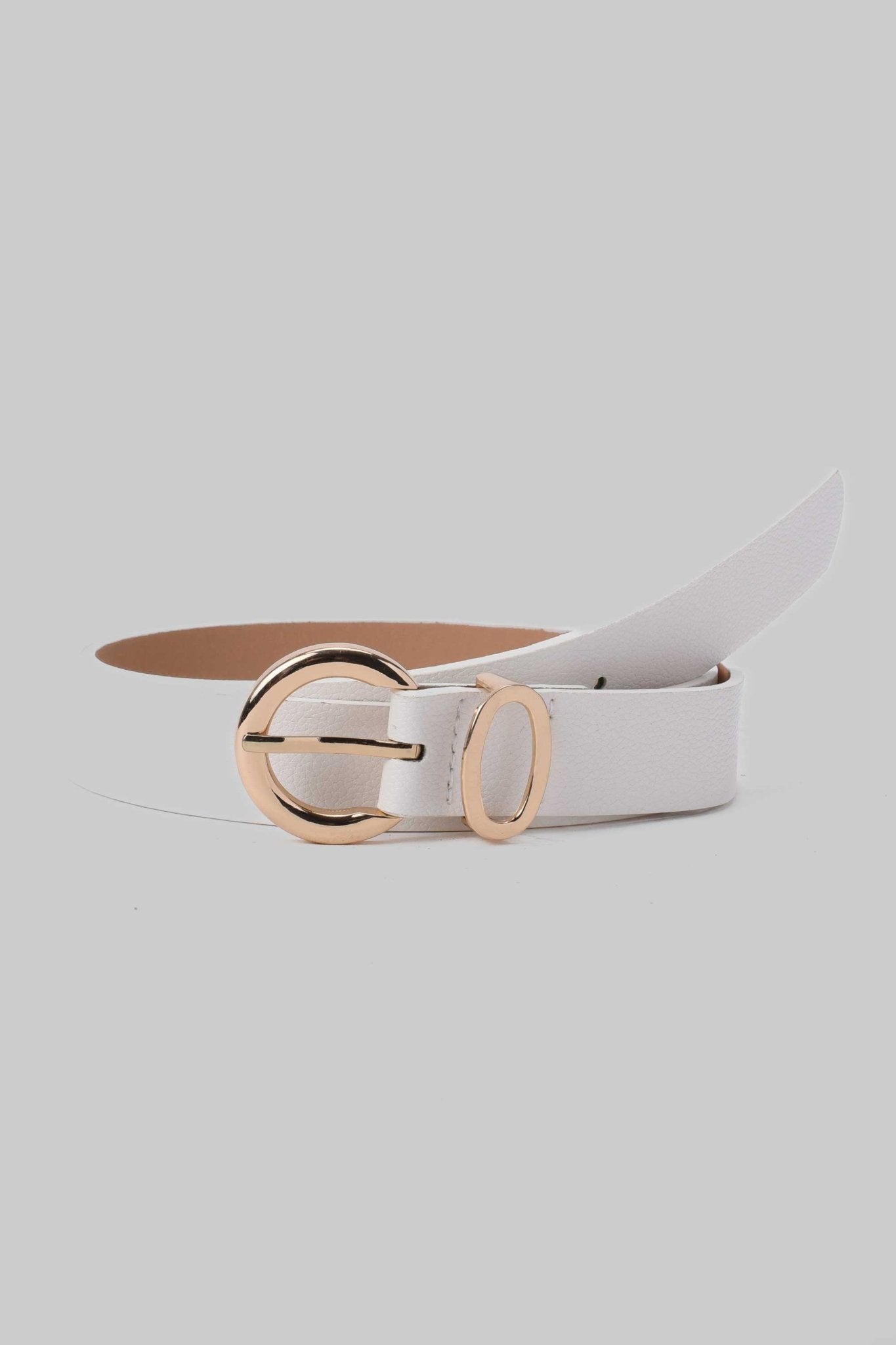 Belt | White Round Buckle Faux Leather Belt Belt CZBELT - Cizaro Jeans