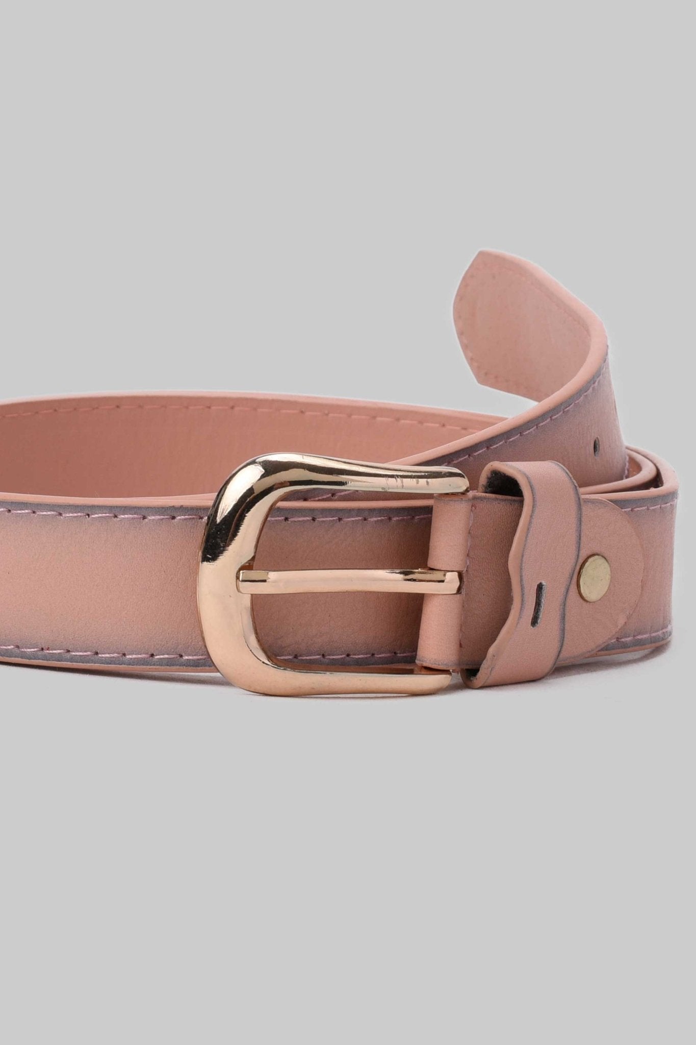 Belt | Blush Pink Faux Leather Belt with Rounded Gold Buckle Belt CZBELT - Cizaro Jeans