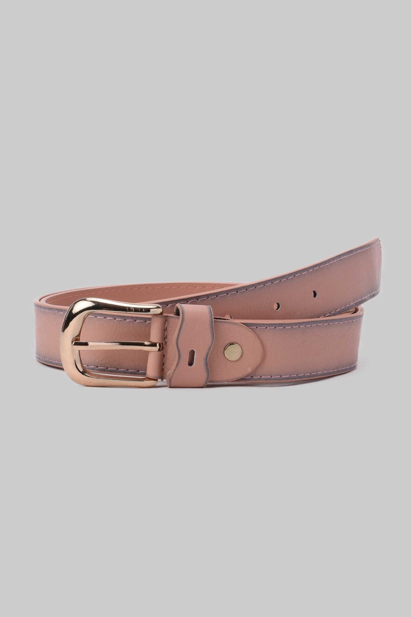 Belt | Blush Pink Faux Leather Belt with Rounded Gold Buckle Belt CZBELT - Cizaro Jeans