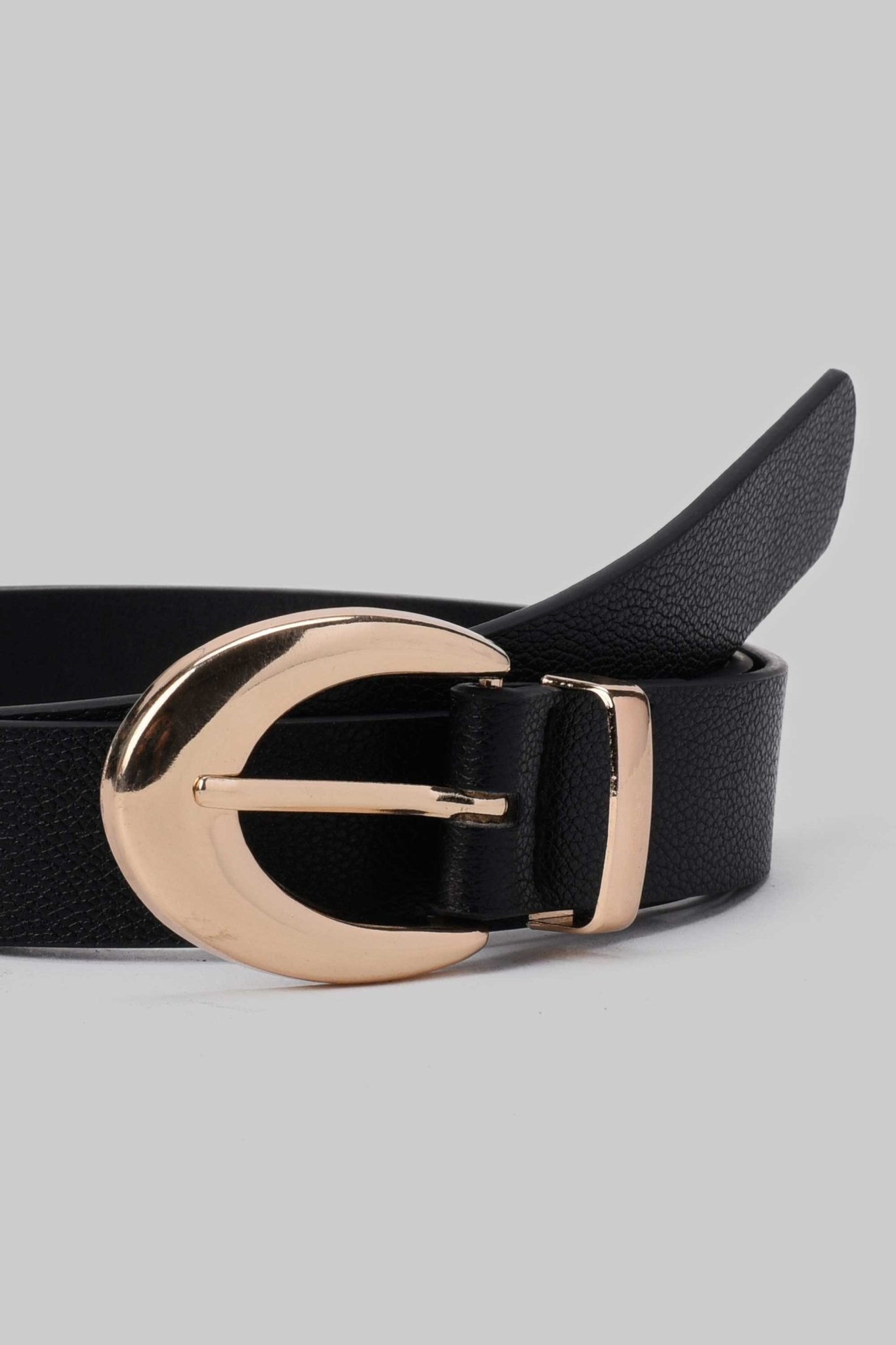 Belt | Black Curved Buckle Faux Leather Belt Belt CZBELT - Cizaro Jeans
