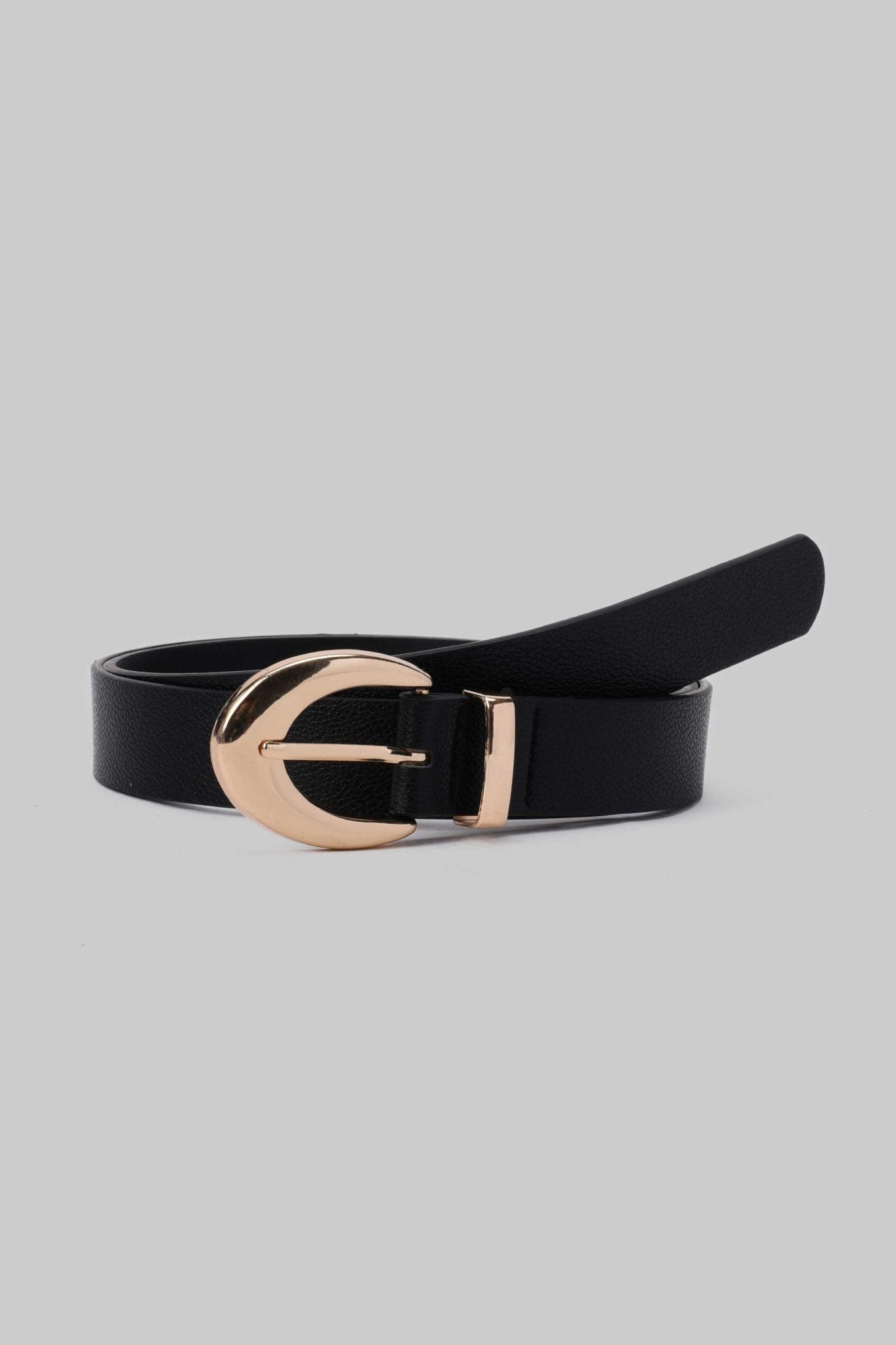 Belt | Black Curved Buckle Faux Leather Belt Belt CZBELT - Cizaro Jeans