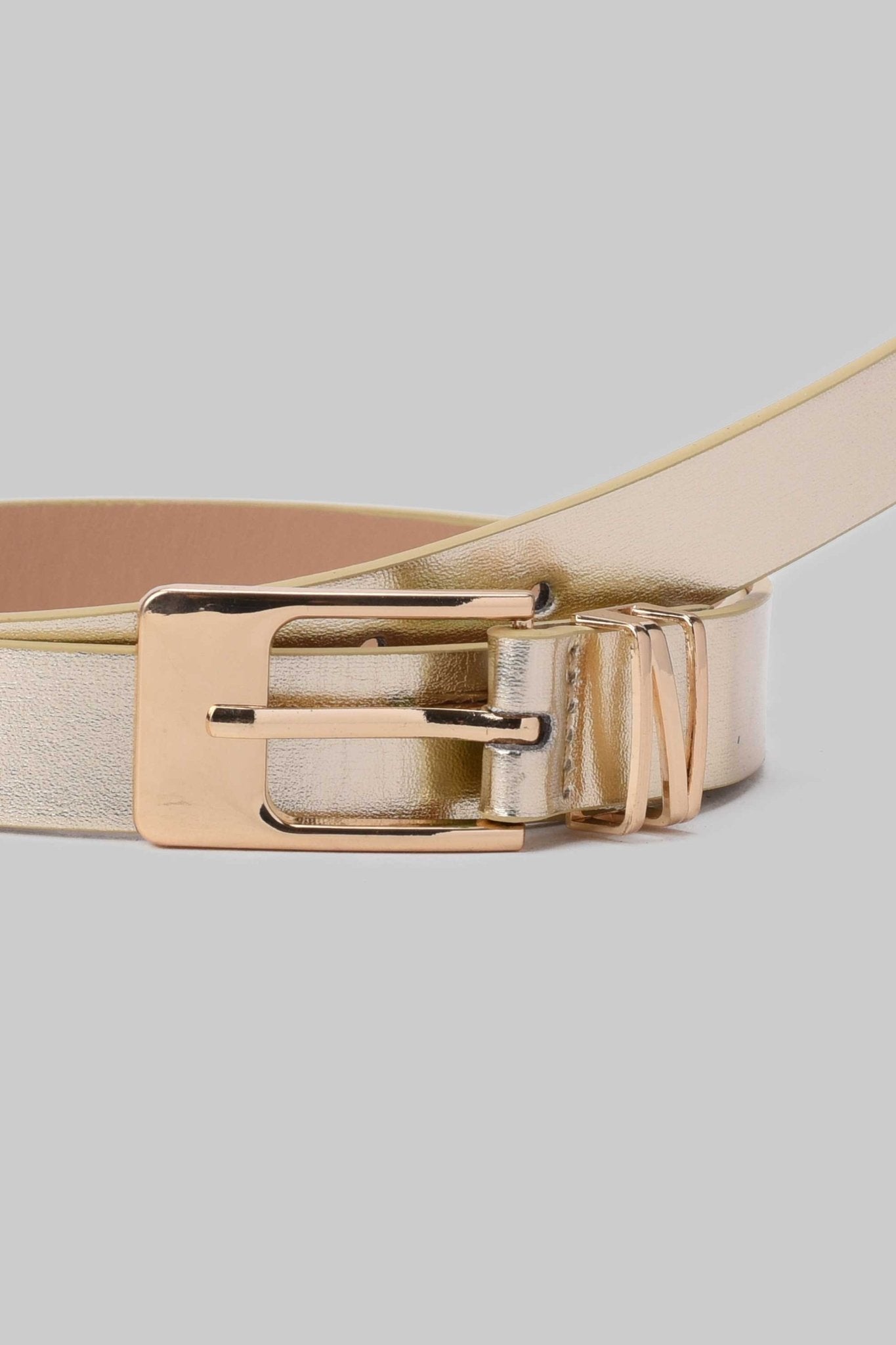 Belt | Metallic Gold Faux Leather Belt with Square Buckle Belt CZBELT - Cizaro Jeans
