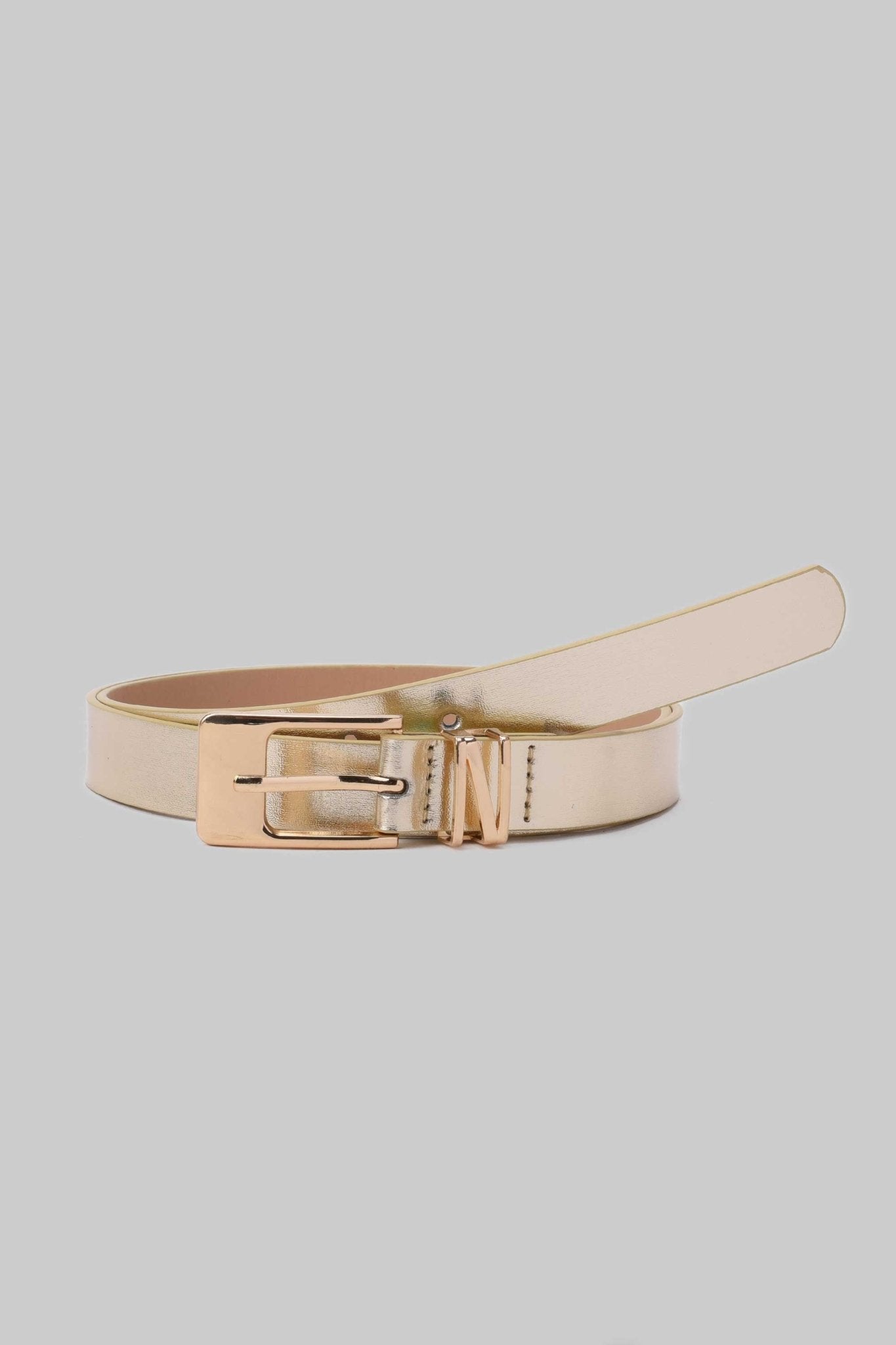 Belt | Metallic Gold Faux Leather Belt with Square Buckle Belt CZBELT - Cizaro Jeans