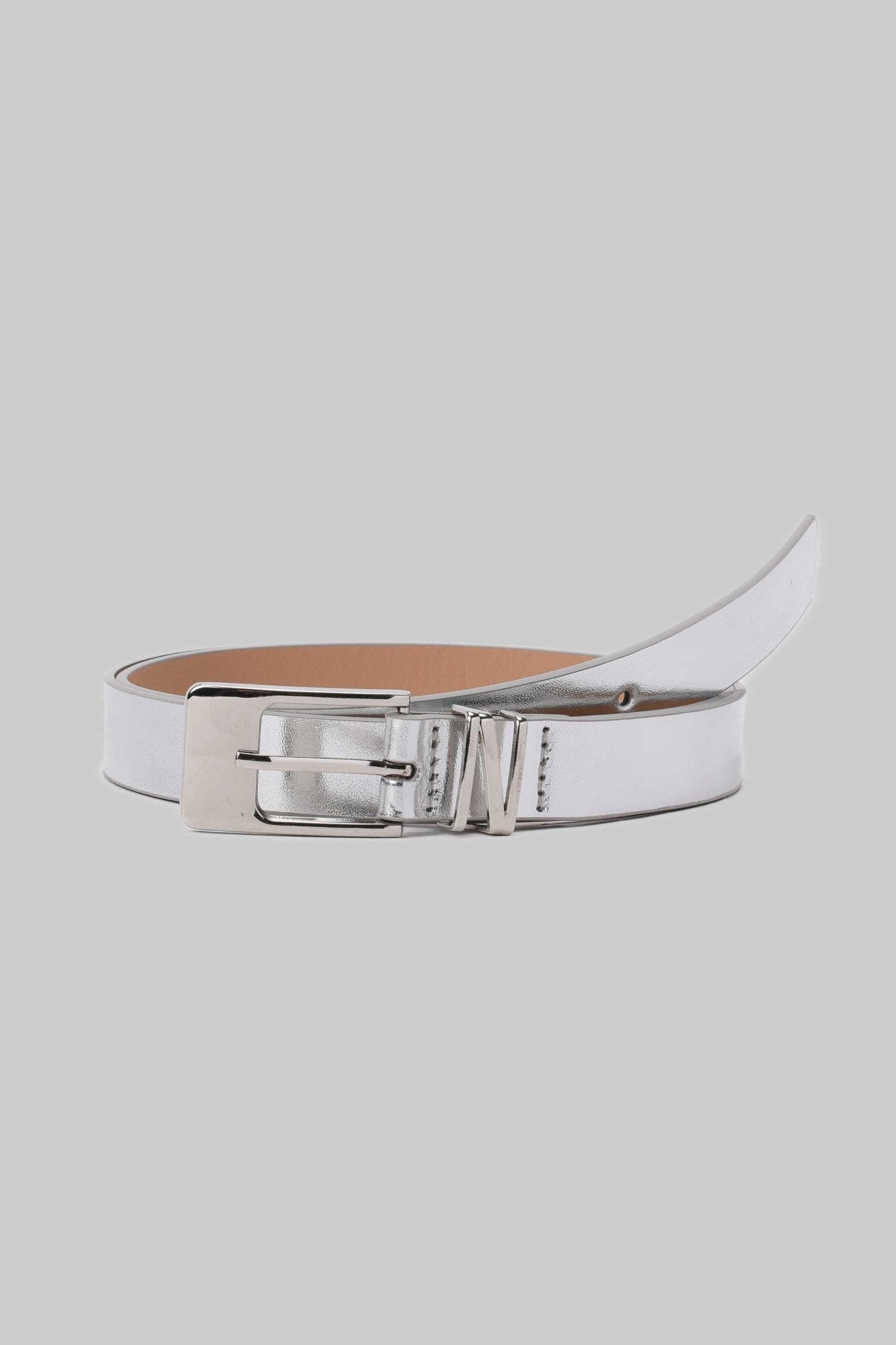 Belt | Metallic Silver Faux Leather Belt with Square Buckle Belt CZBELT - Cizaro Jeans