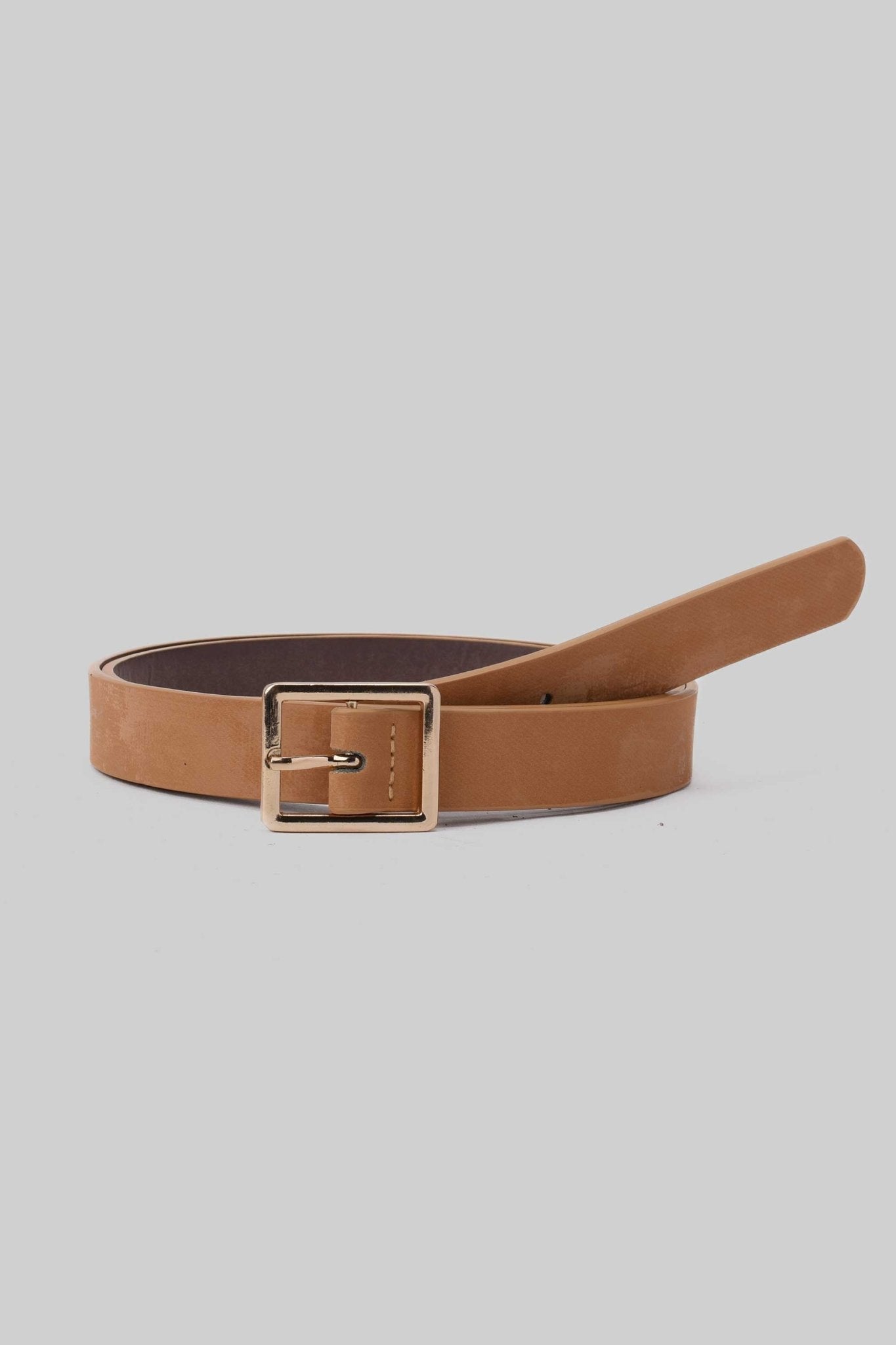 Belt | Camel Square Buckle Faux Leather Belt Belt CZBELT - Cizaro Jeans