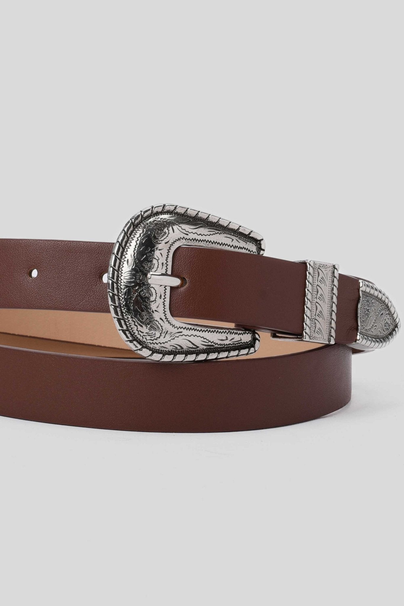 Belt | Brown Western Buckle Faux Leather Belt Belt CZBELT - Cizaro Jeans