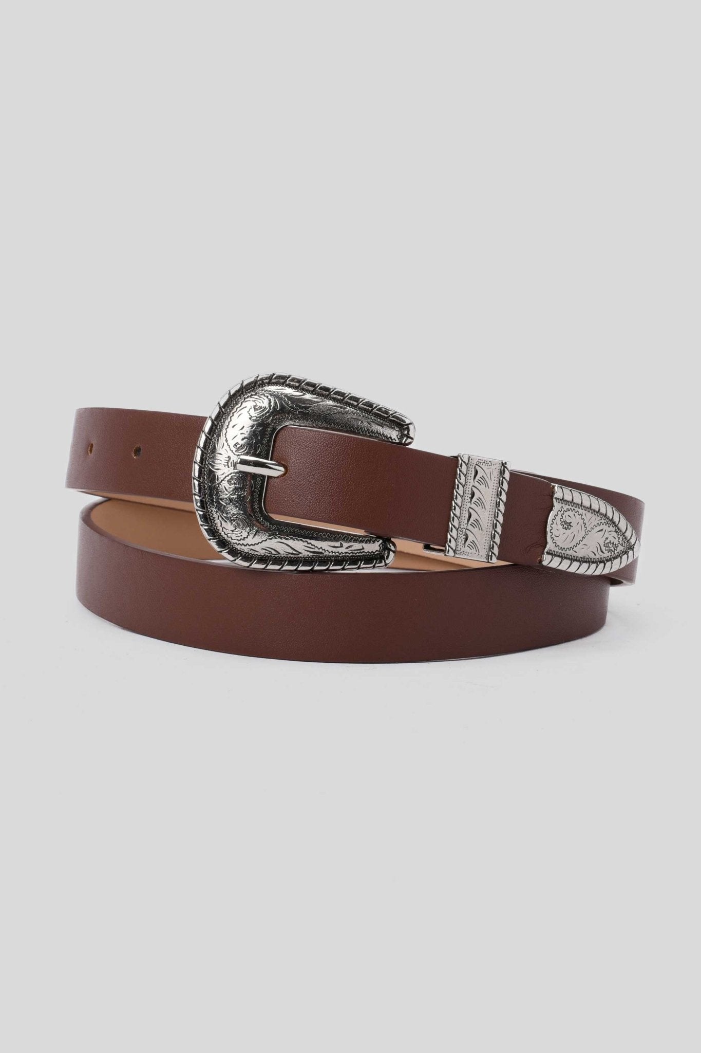 Belt | Brown Western Buckle Faux Leather Belt Belt CZBELT - Cizaro Jeans