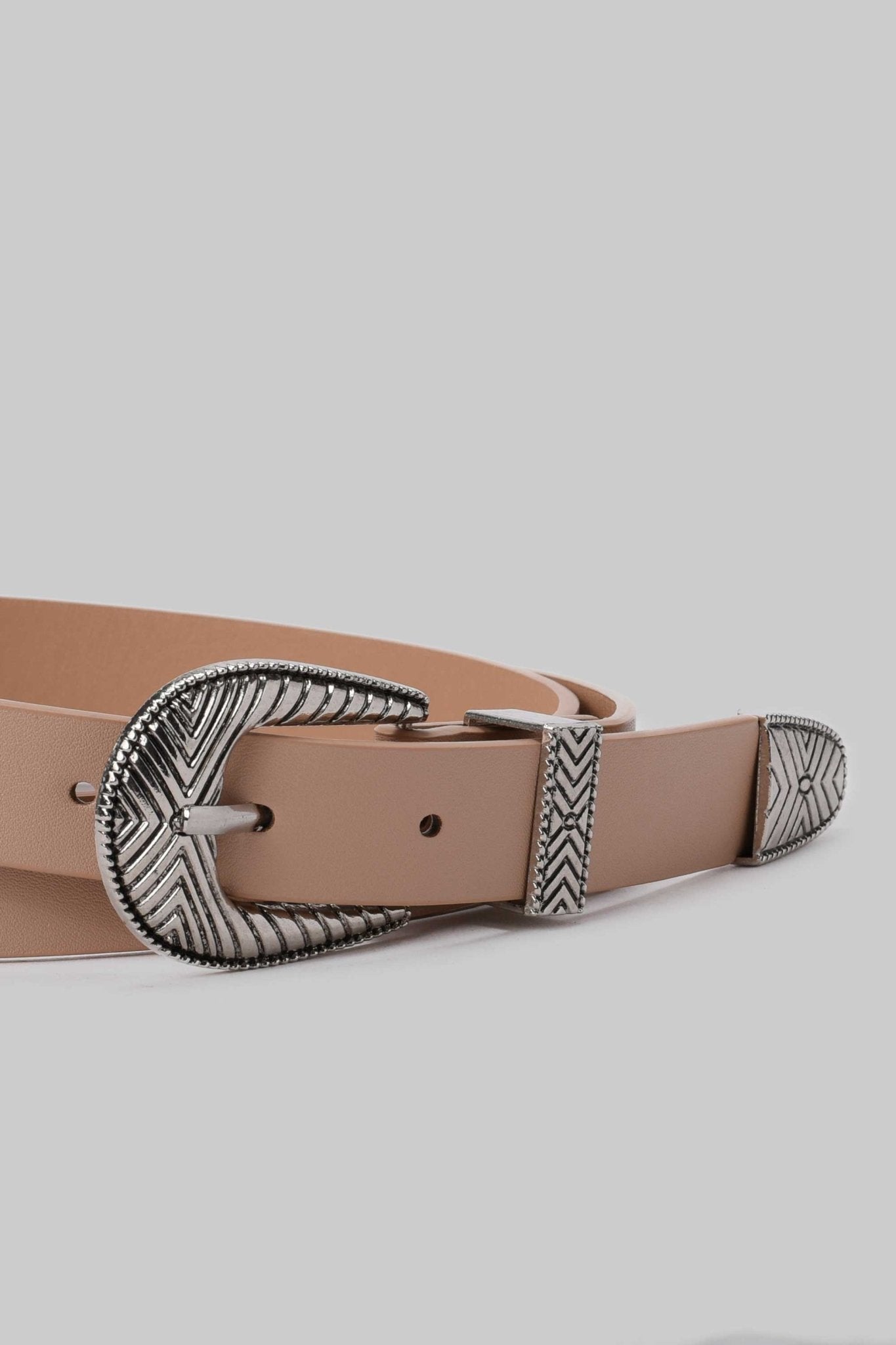 Belt | Beige Western Buckle Faux Leather Belt Belt CZBELT - Cizaro Jeans
