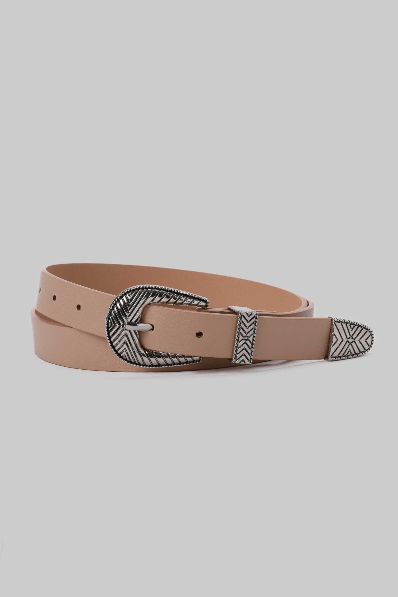 Belt | Beige Western Buckle Faux Leather Belt Belt CZBELT - Cizaro Jeans