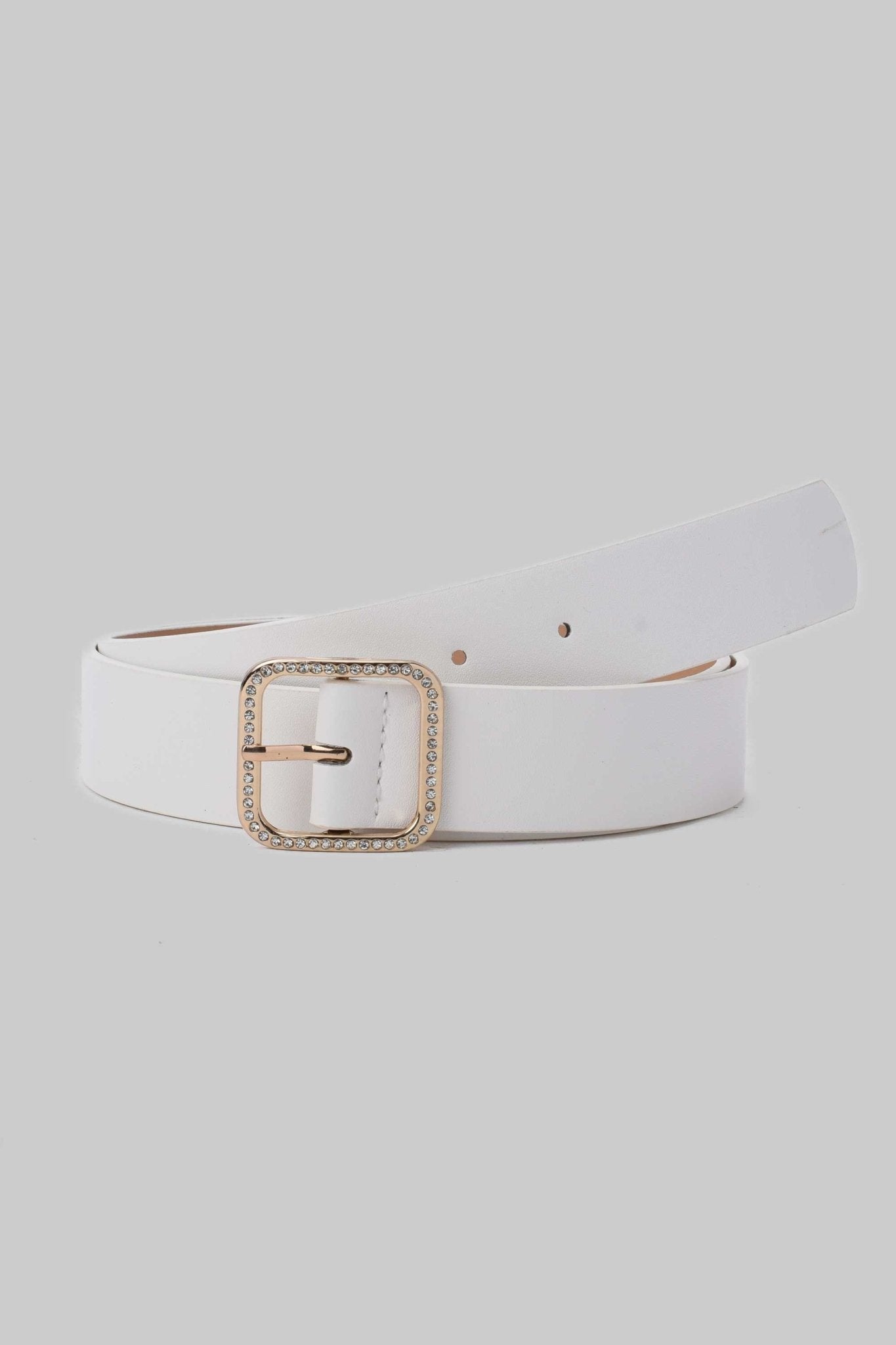 Belt | White Crystal Buckle Faux Leather Belt Belt CZBELT - Cizaro Jeans