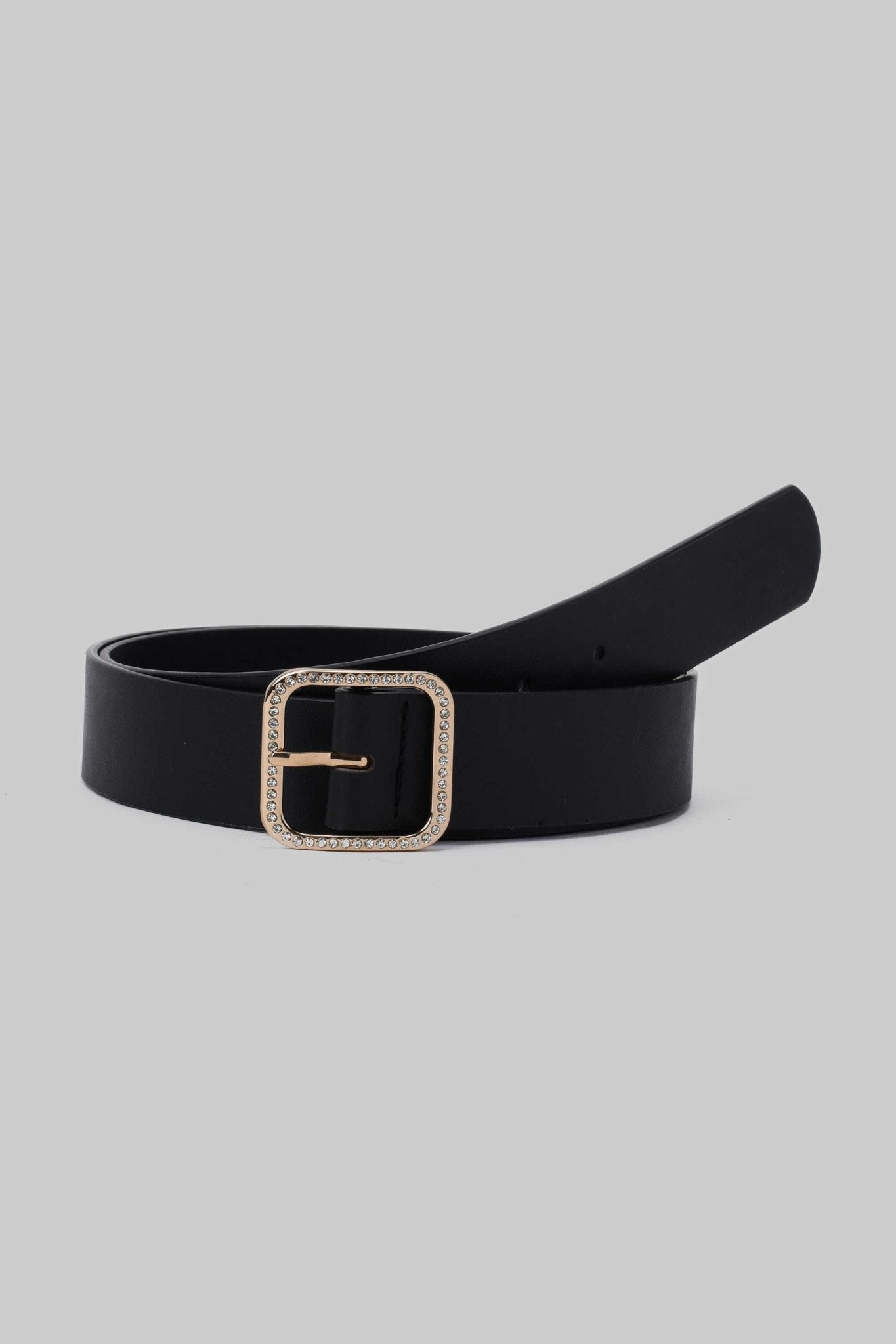 Belt | Black Crystal Buckle Faux Leather Belt Belt CZBELT - Cizaro Jeans