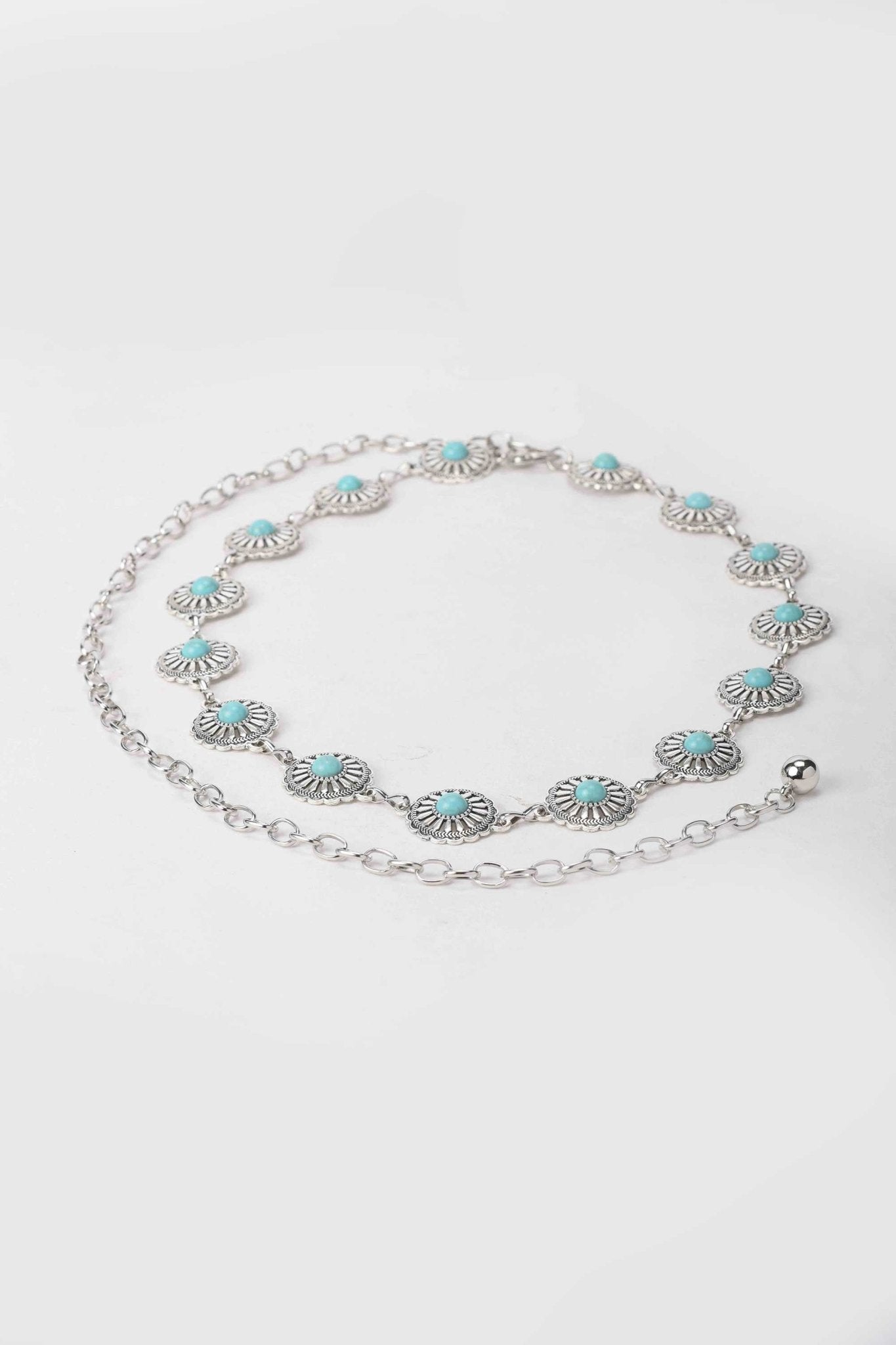 Belt | The Boho Charm Belt – Silver Chain with Turquoise Stone Details Belt - Acc CZBELT - Cizaro Jeans