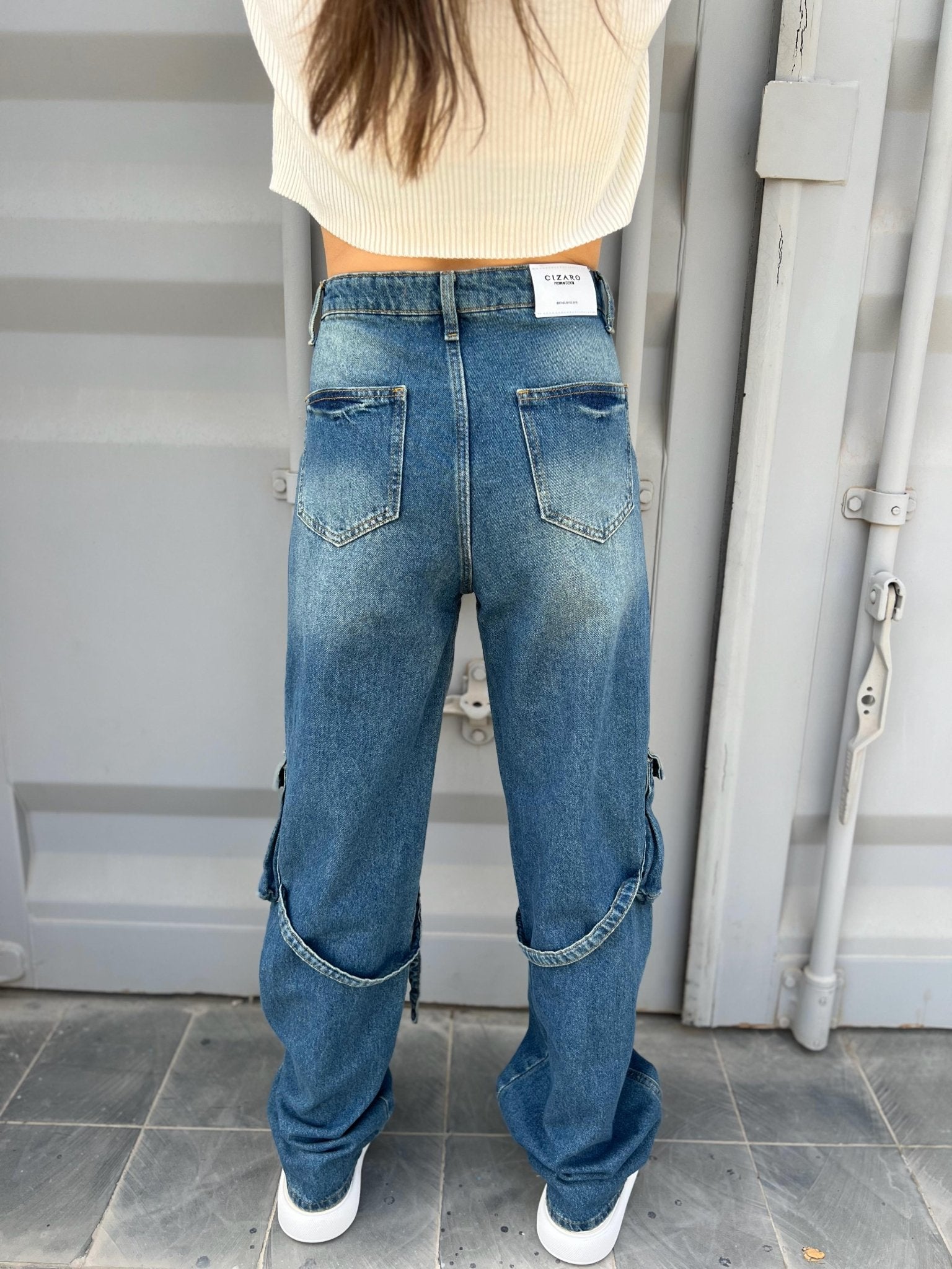 Medium Vintage Blue Cargo Jeans. Cargo CIZARO    - Cizaro Jeans