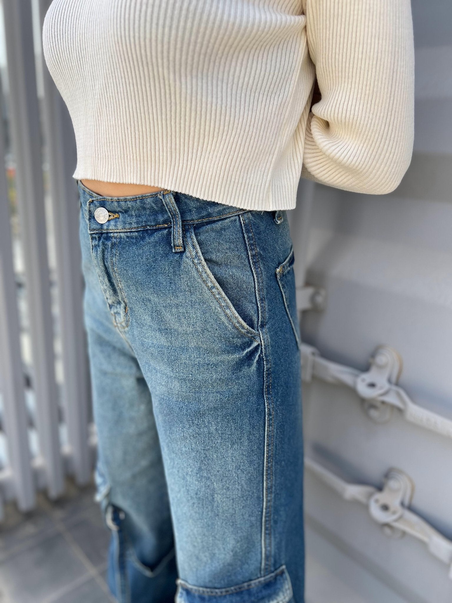 Medium Vintage Blue Cargo Jeans. Cargo CIZARO    - Cizaro Jeans