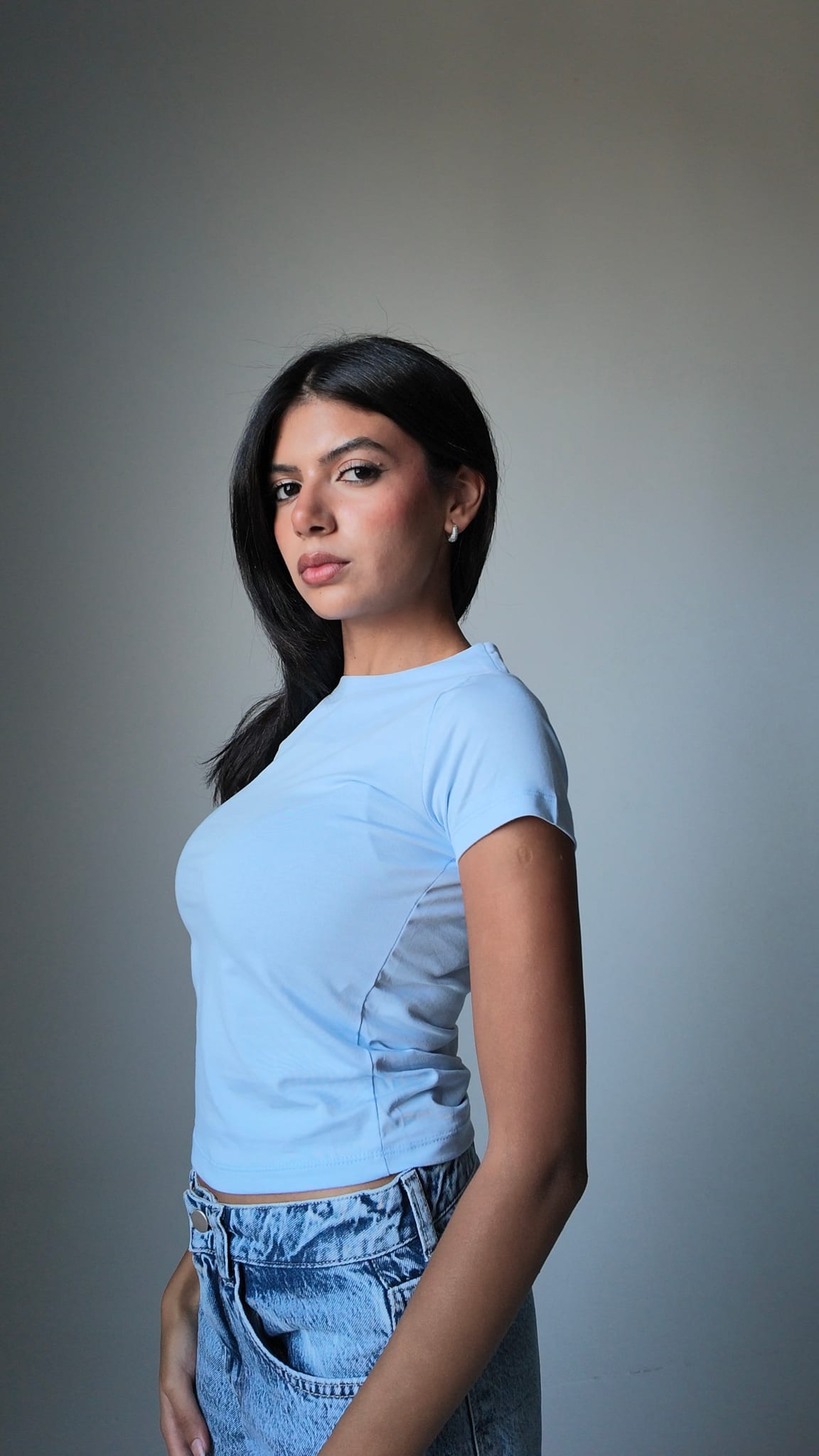 Short Sleeve Crew-Neck Fitted Top pastel blue
