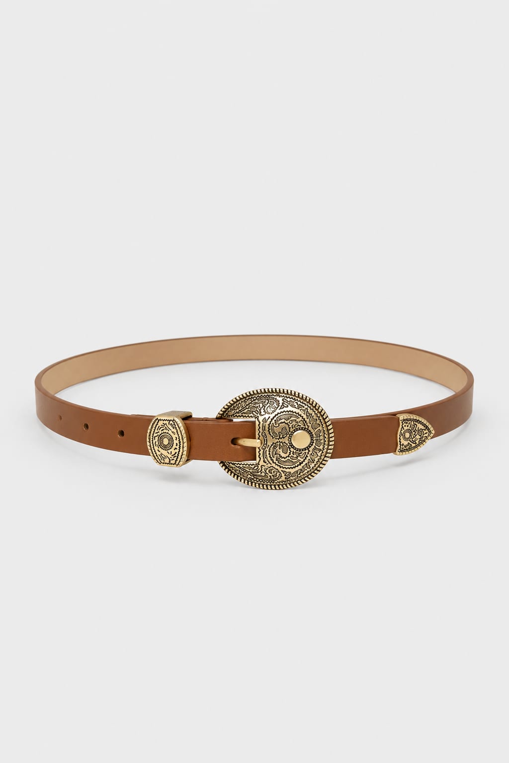 Honey Western Belt with Ornate Gold Buckle