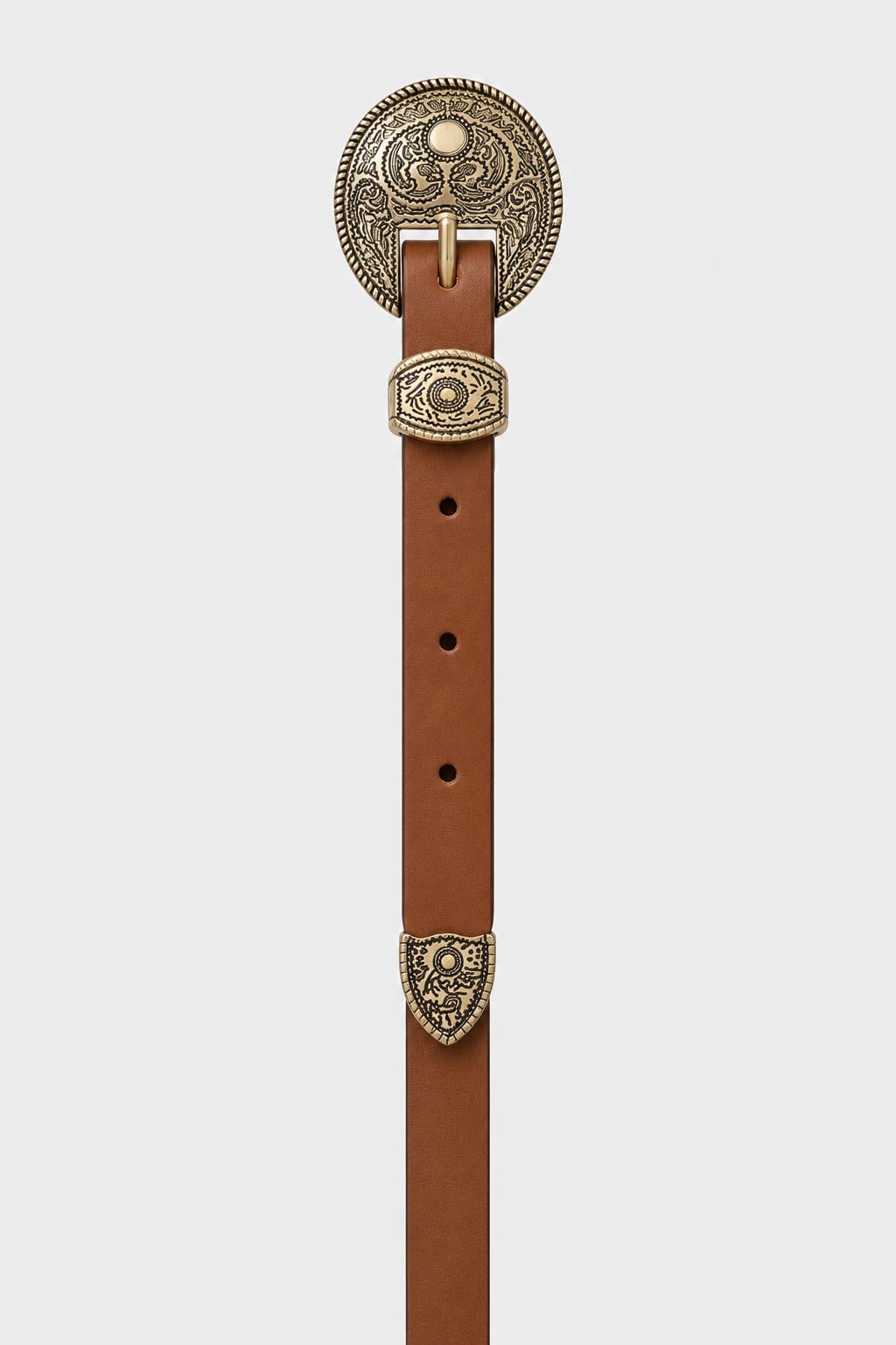 Honey Western Belt with Ornate Gold Buckle