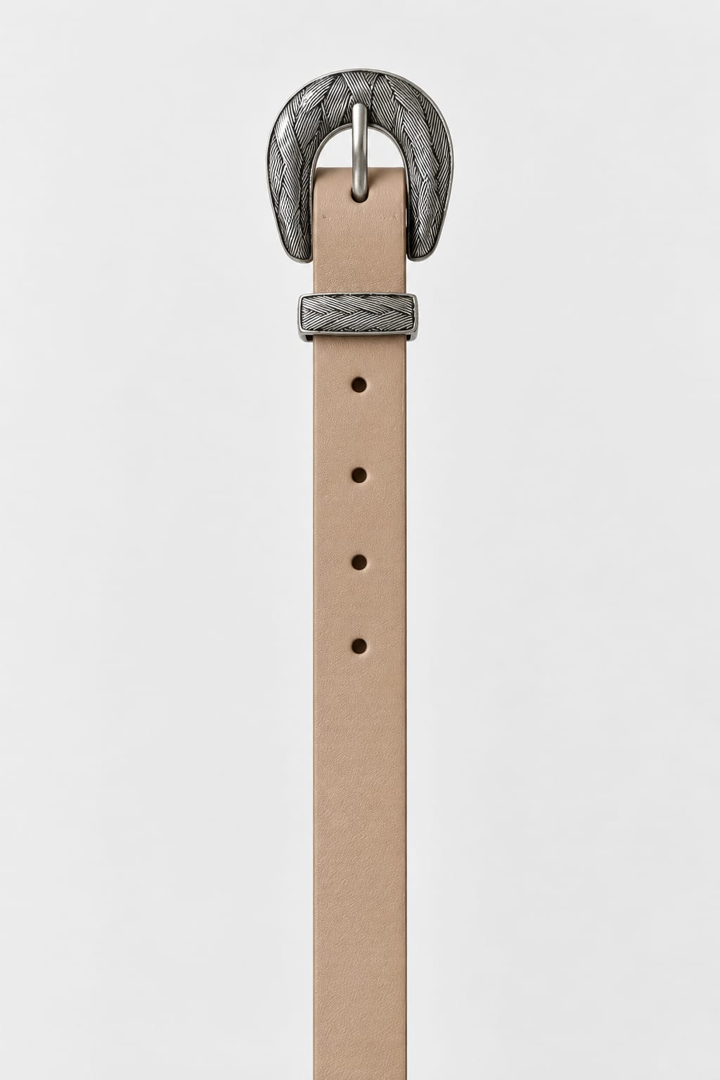 Belt | Beige Western Engraved Antique Silver Hardware