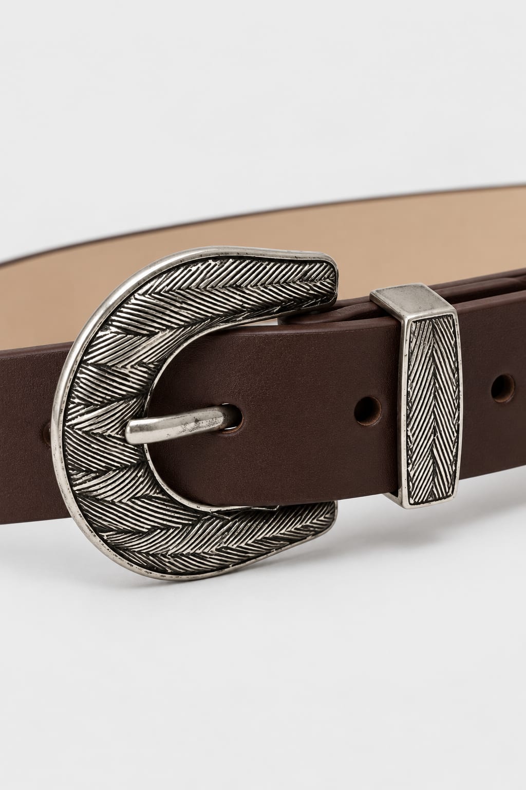 Belt | Dark Brown Western Engraved Antique Silver Hardware