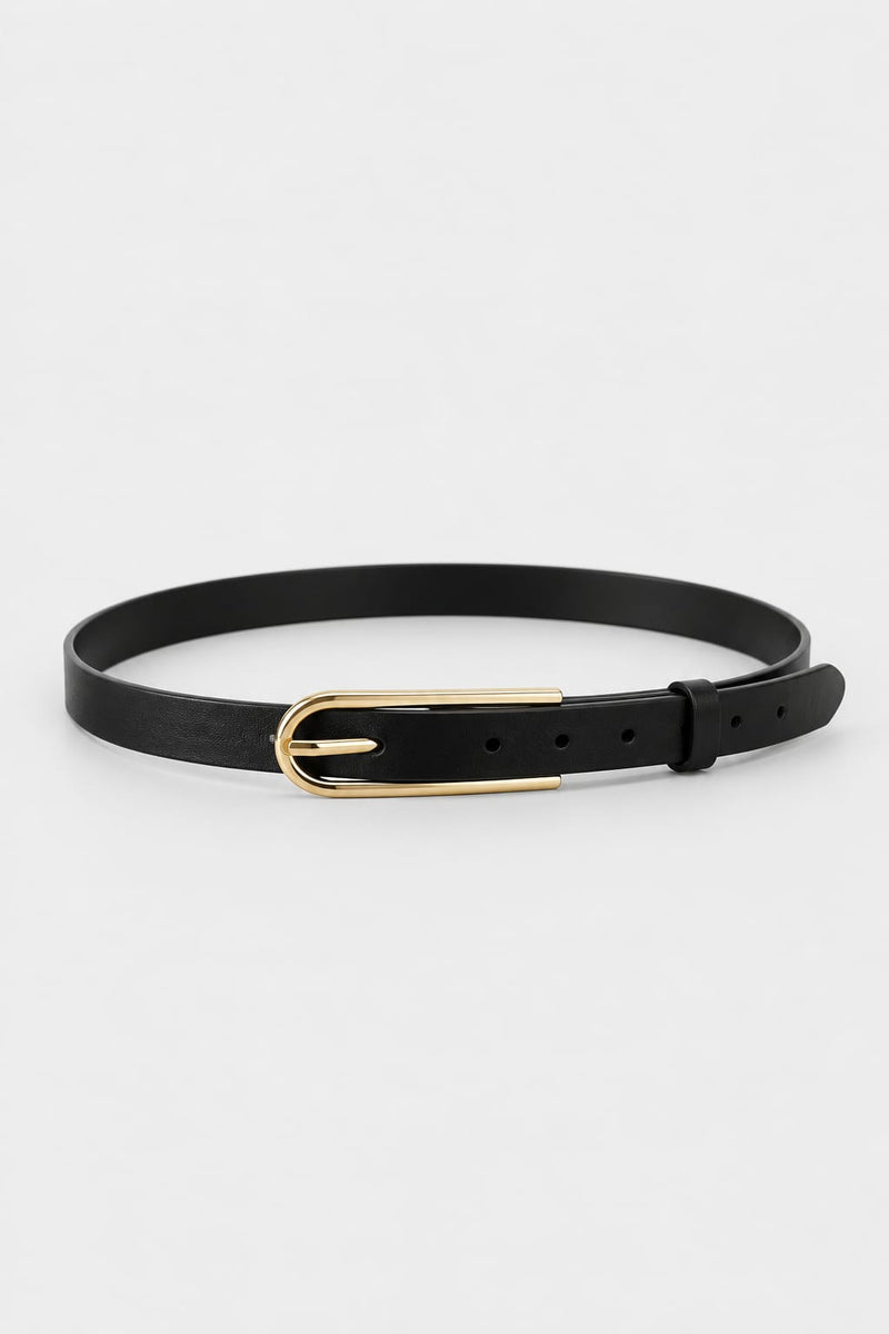 Belt | Black Slim Gold-Buckle Gold Belt CIZARO - Cizaro Jeans