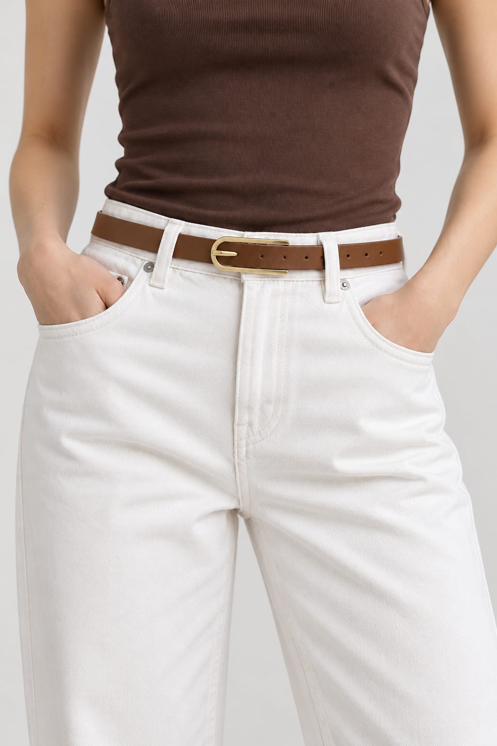 Belt | Honey Brown Slim Gold Oval Buckle
