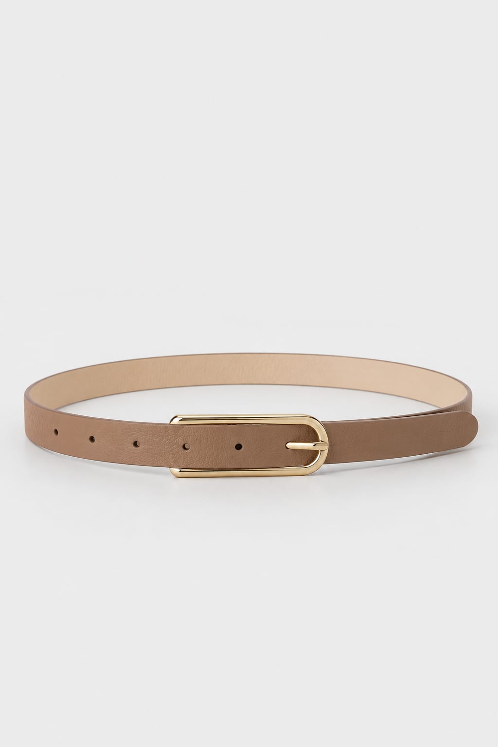 Camel Slim Belt with Elongated Gold Buckle
