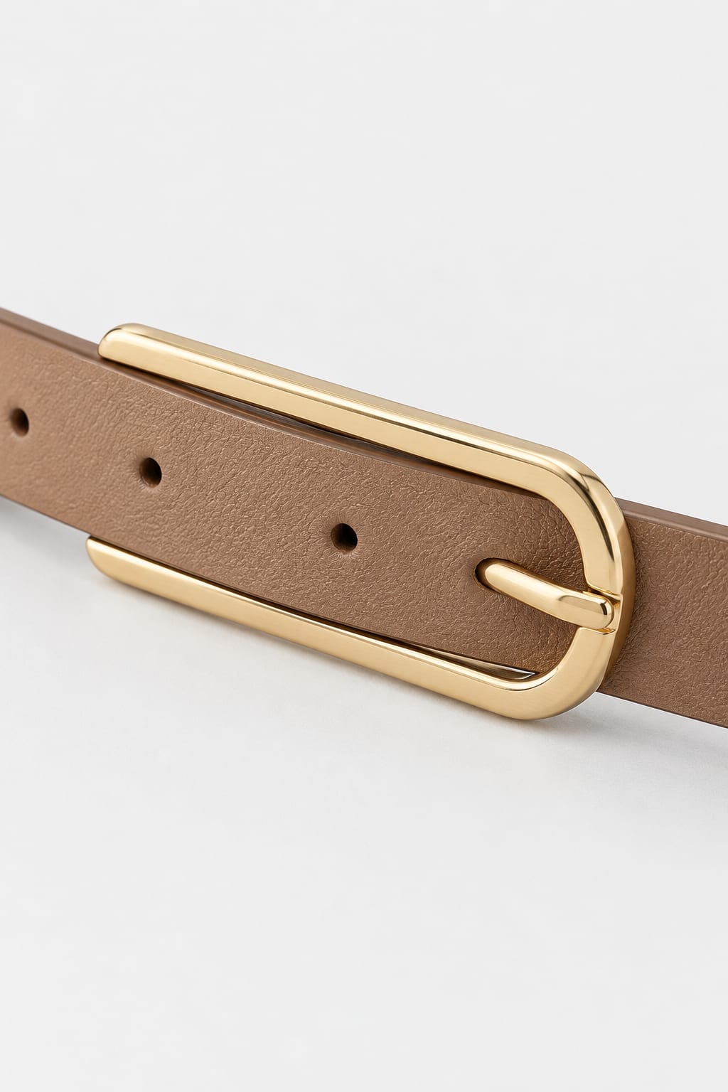Camel Slim Belt with Elongated Gold Buckle