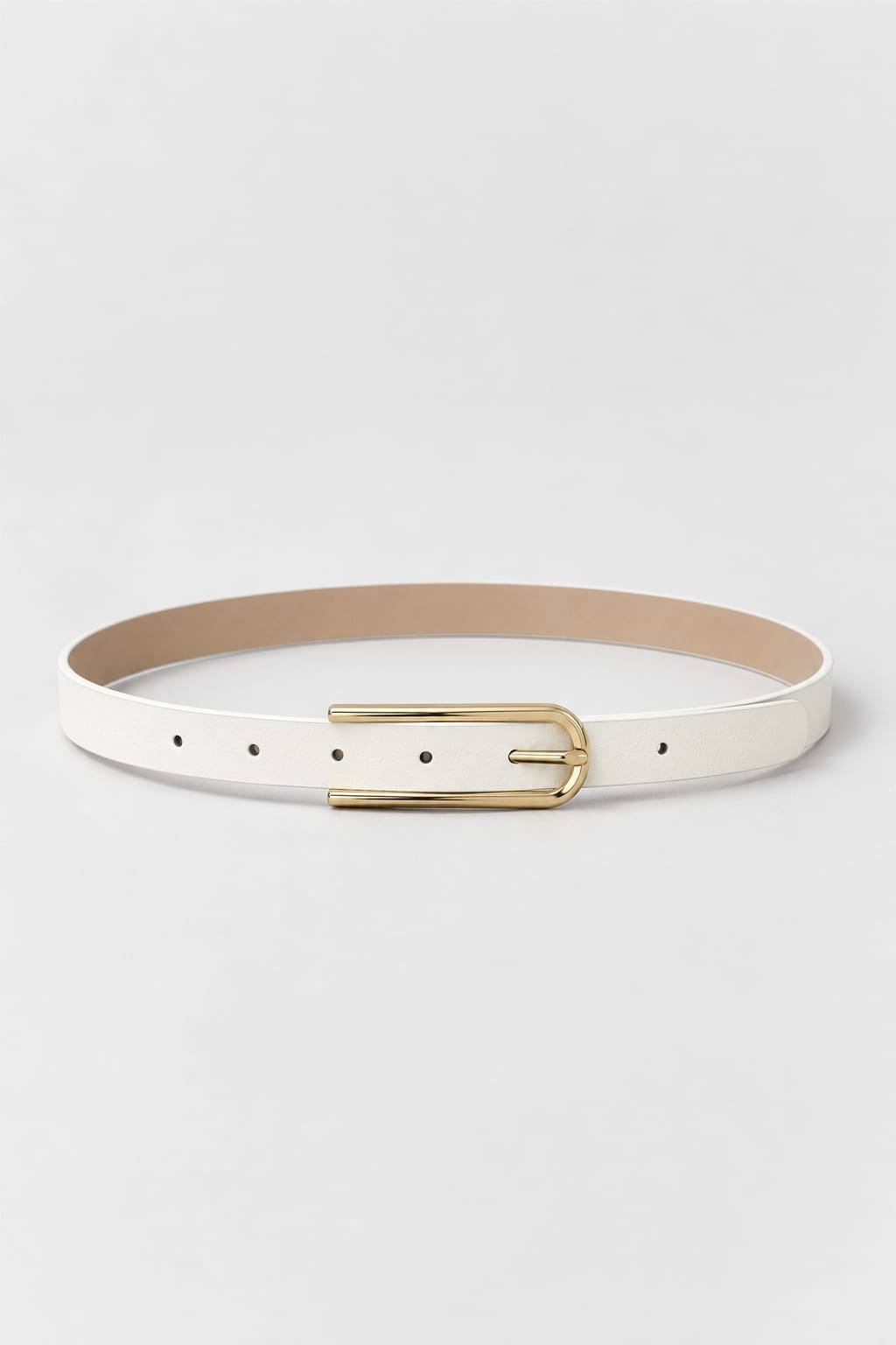 White Slim Belt with Gold Elongated Buckle