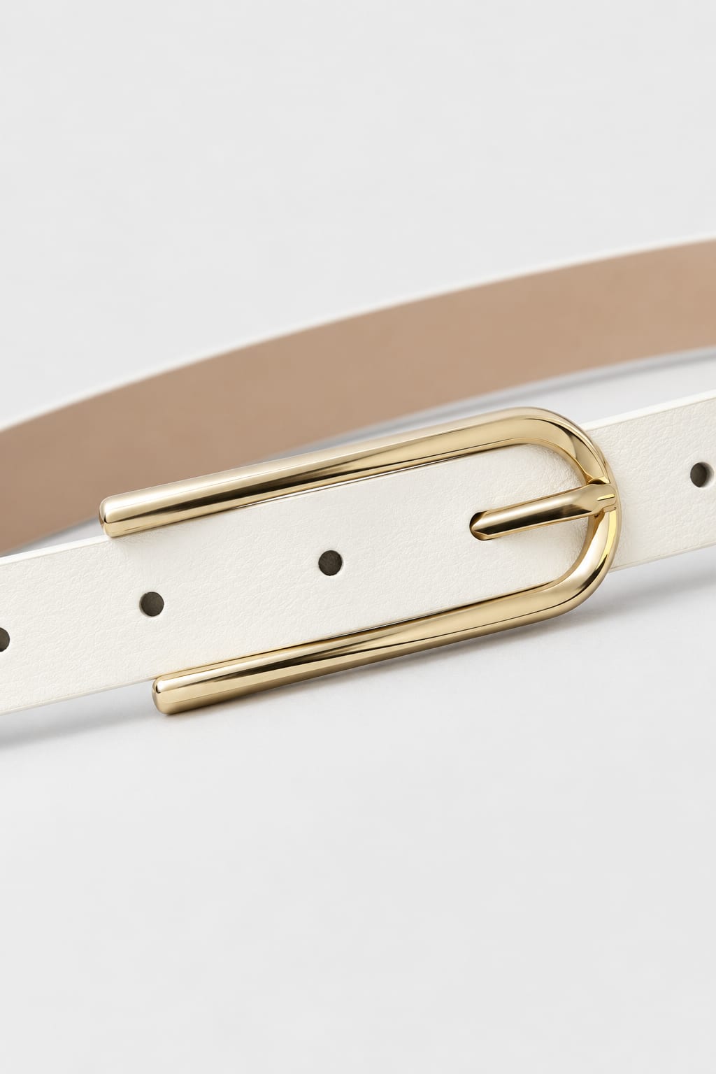 White Slim Belt with Gold Elongated Buckle