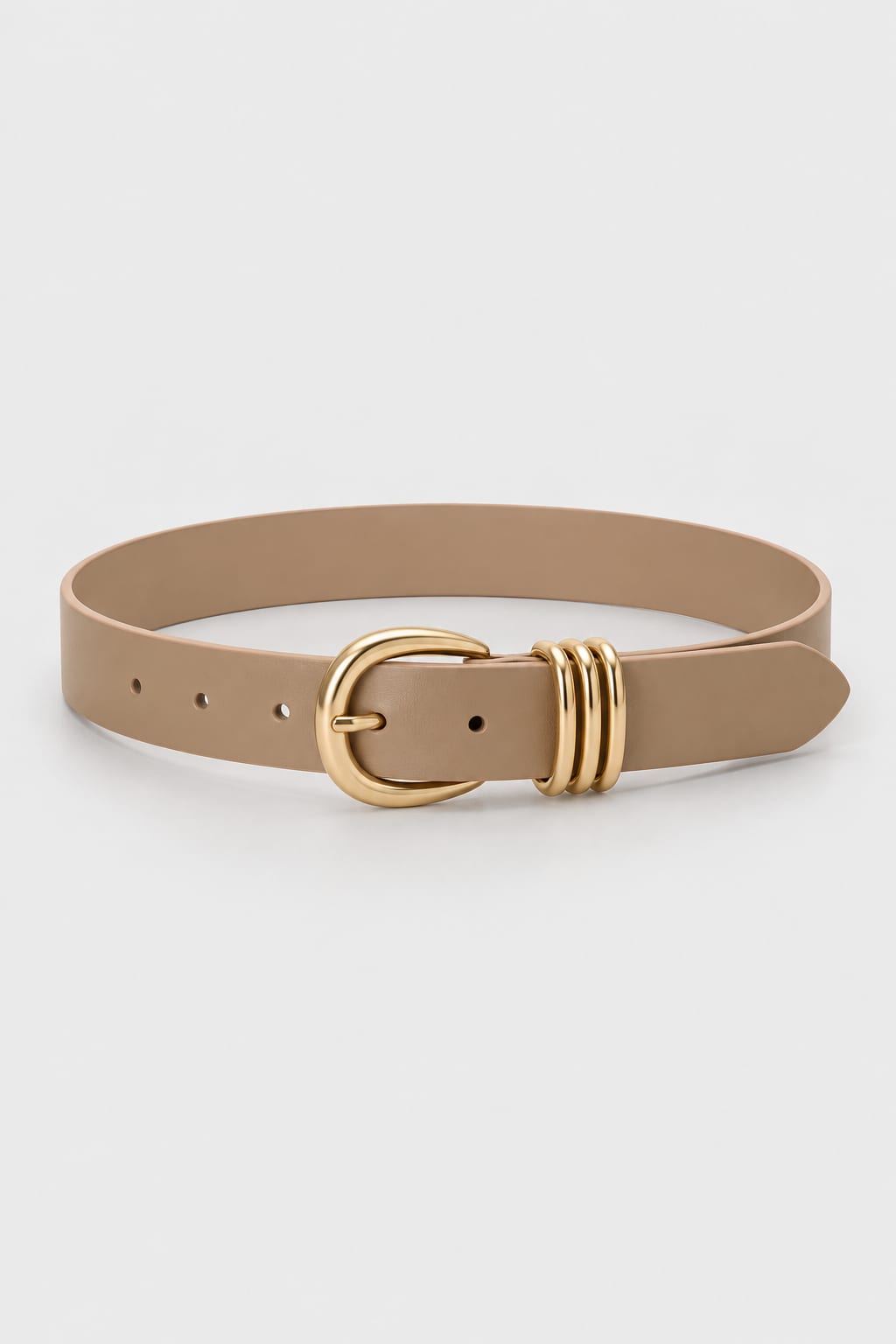 Belt | Beige Triple-Loop Gold-Buckle