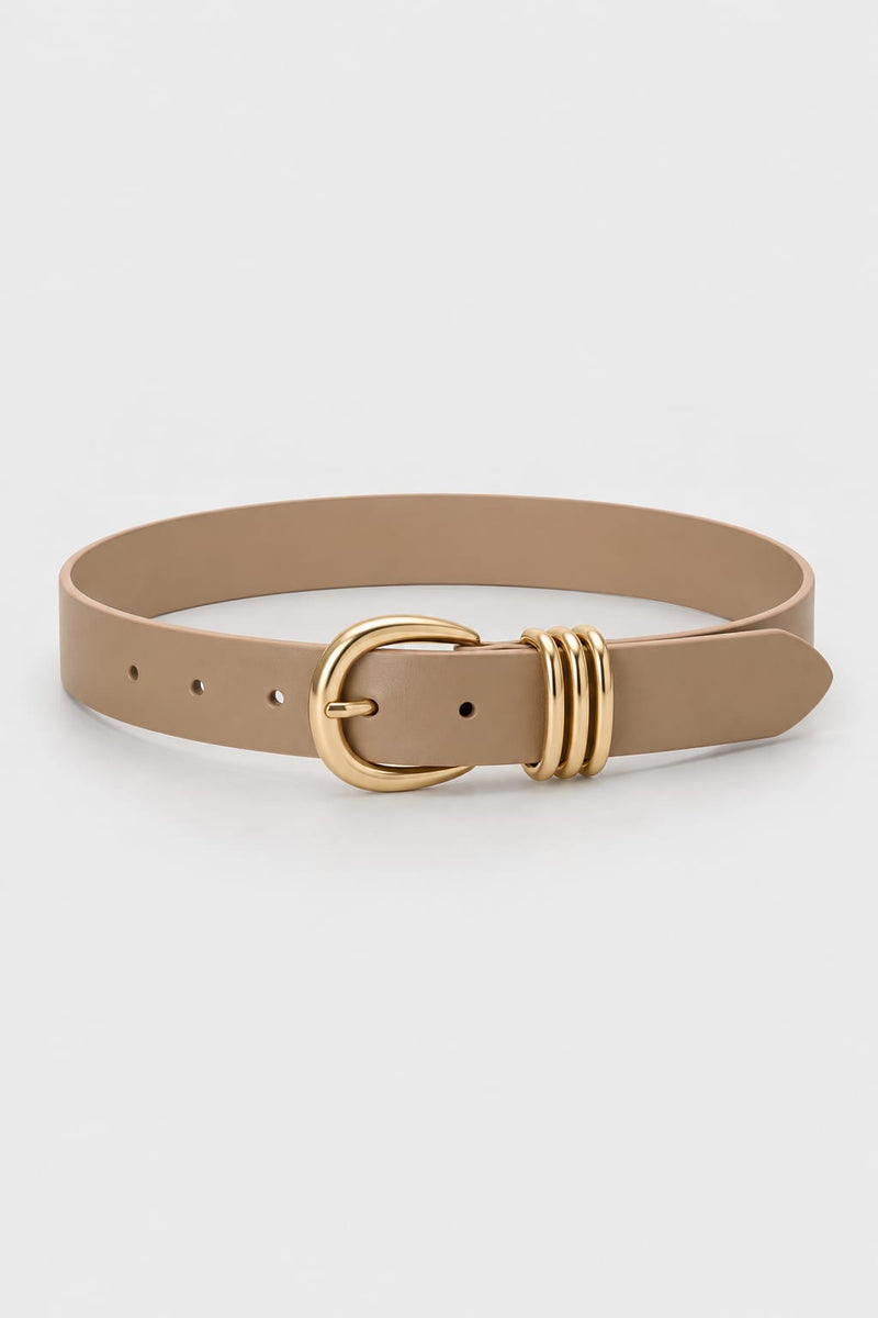 Belt | Beige Triple-Loop Gold-Buckle Gold Belt CIZARO - Cizaro Jeans