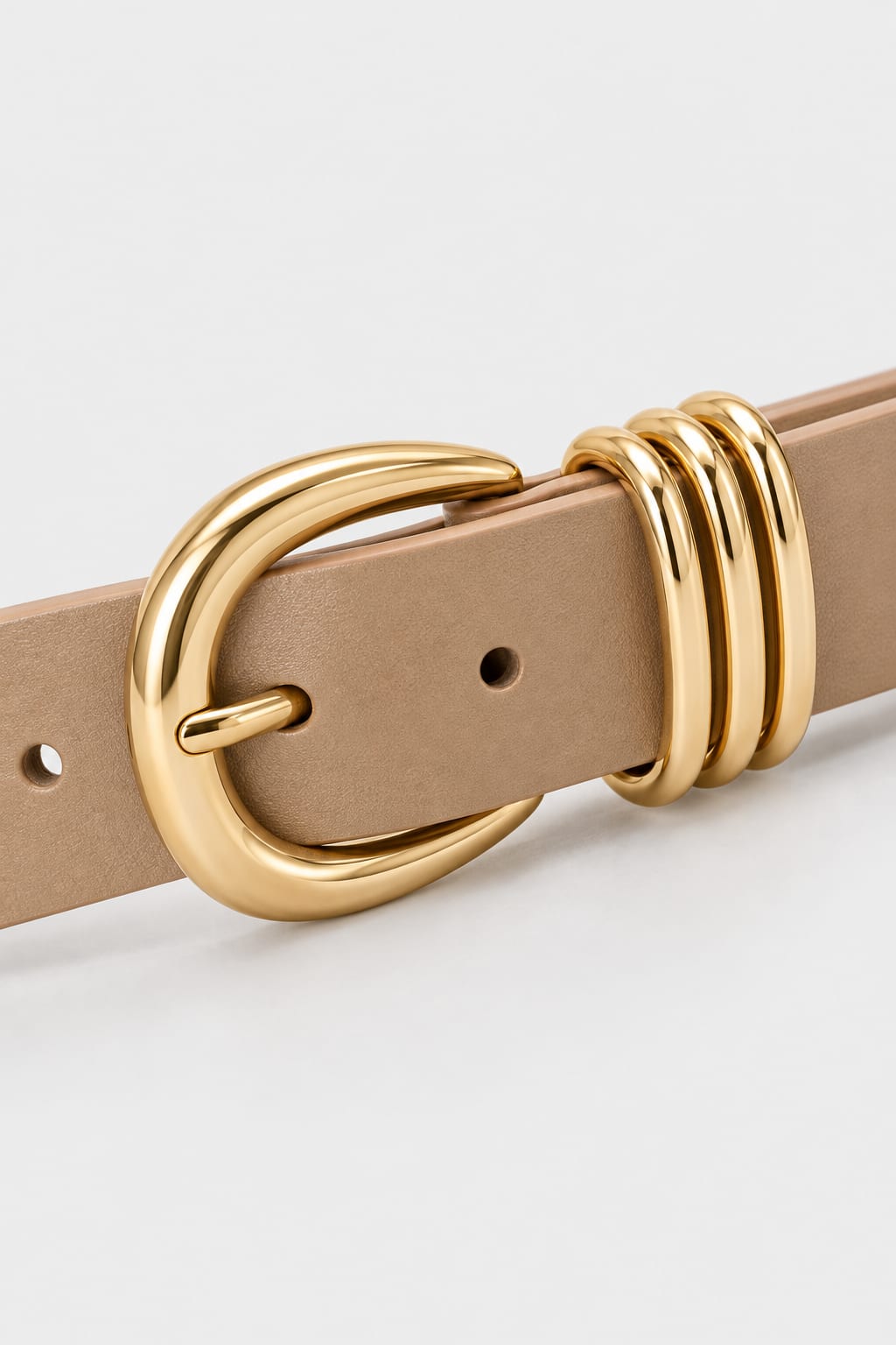 Belt | Beige Triple-Loop Gold-Buckle