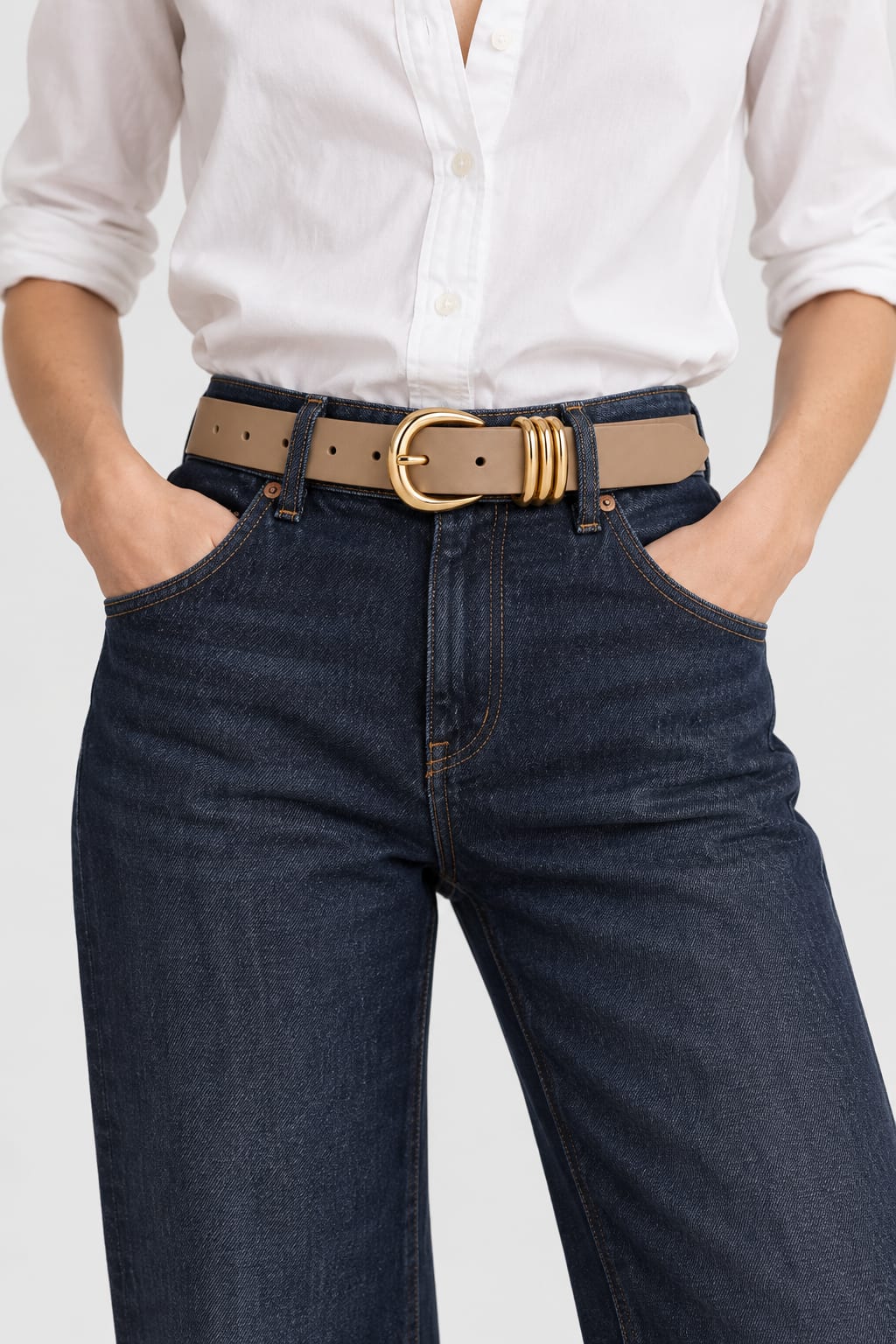 Belt | Beige Triple-Loop Gold-Buckle
