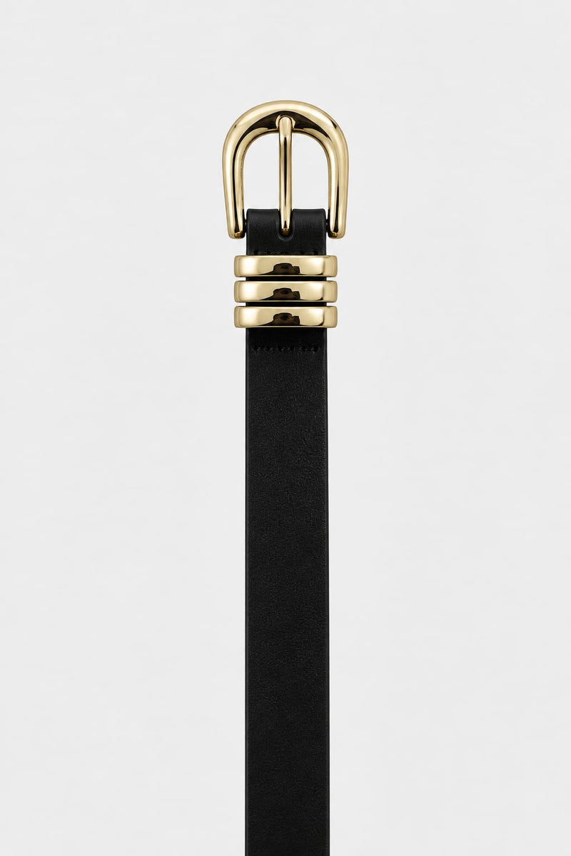 Belt | Black Triple-Loop Gold-Buckle Gold-Buckle Belt CIZARO - Cizaro Jeans