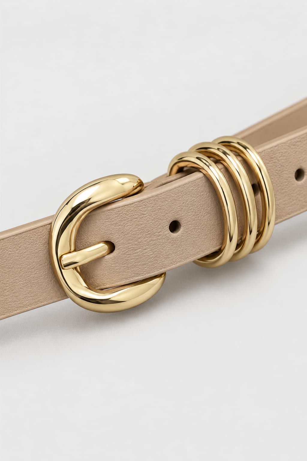 Camel Slim Belt with Gold Round Buckle