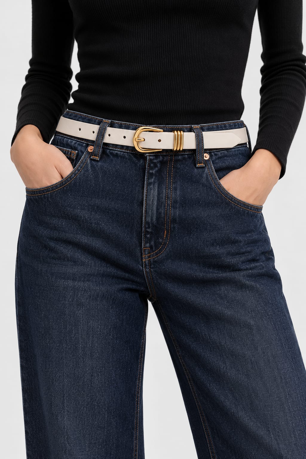 Belt | White Triple-Loop Gold-Buckle