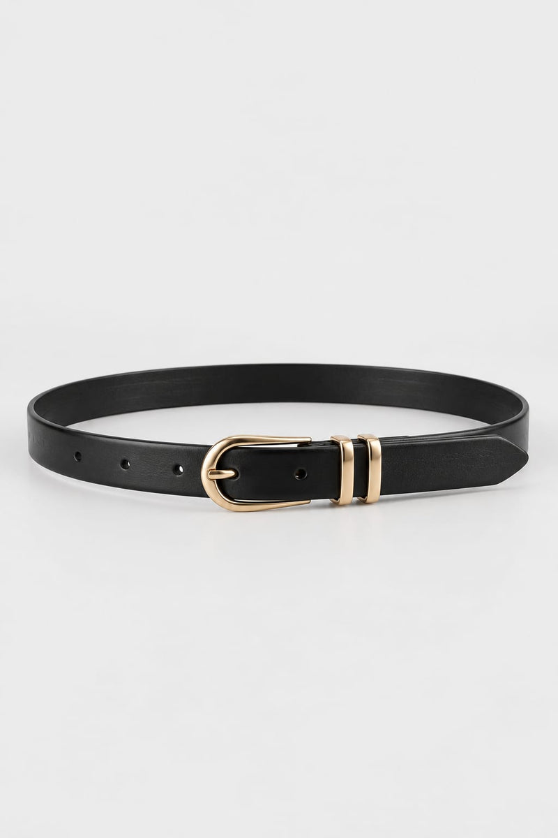 Belt | Black Oval Gold-Buckle Gold- Belt CIZARO - Cizaro Jeans