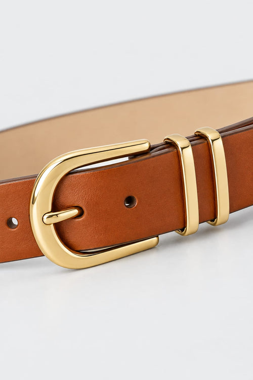 Tan Gold-Buckle Belt