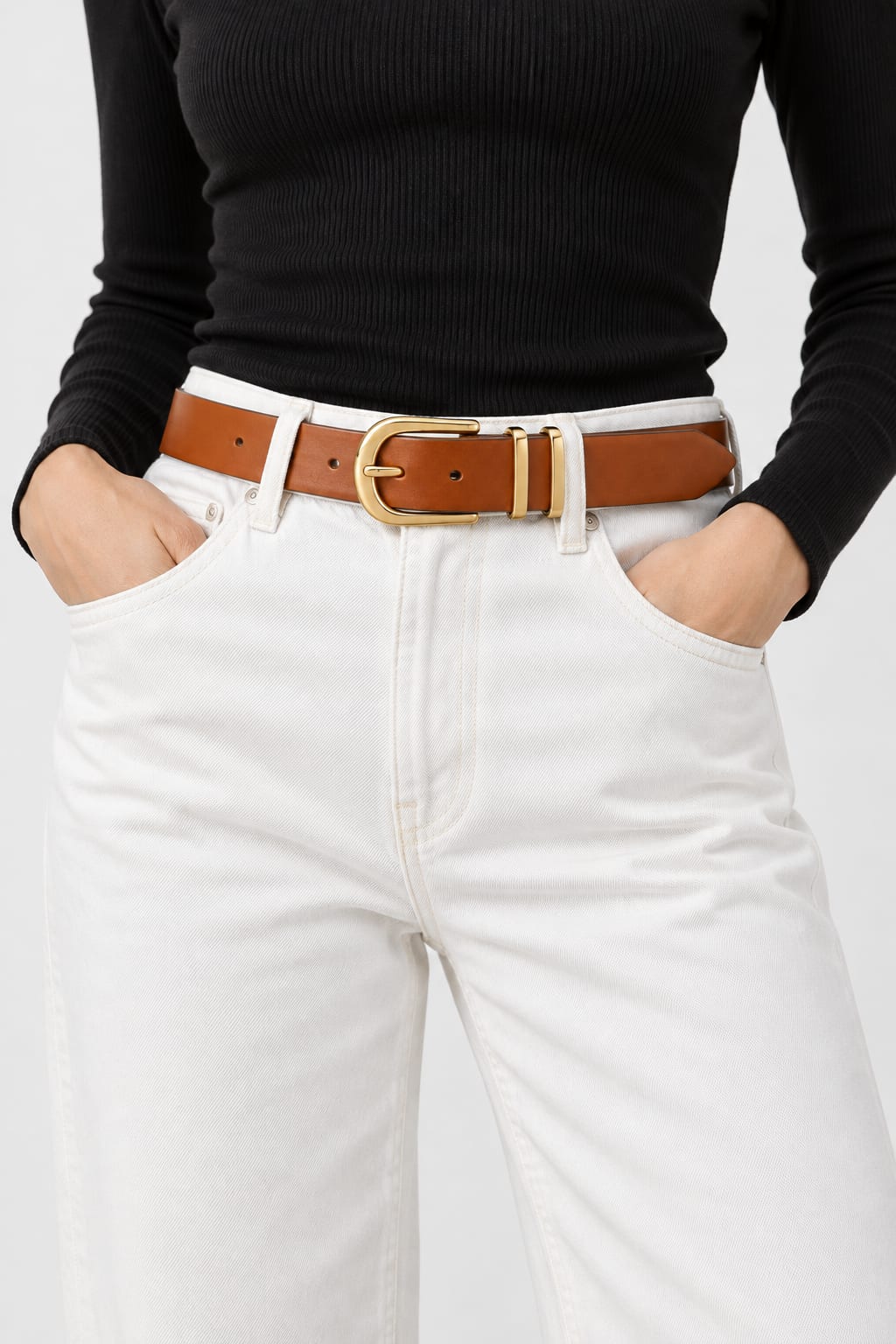 Tan Gold-Buckle Belt