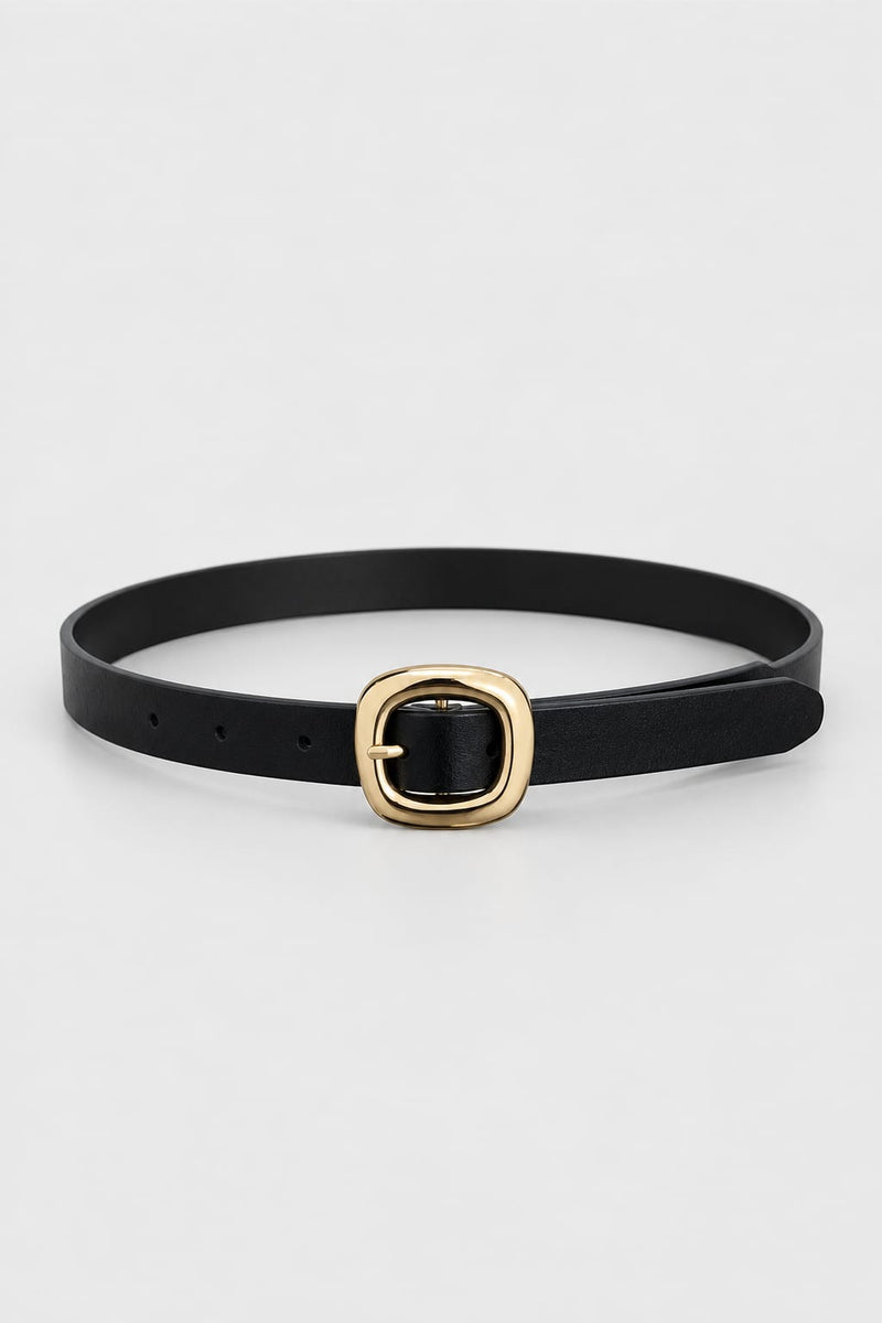 Belt | Black Square Gold-Buckle Gold Belt CIZARO - Cizaro Jeans