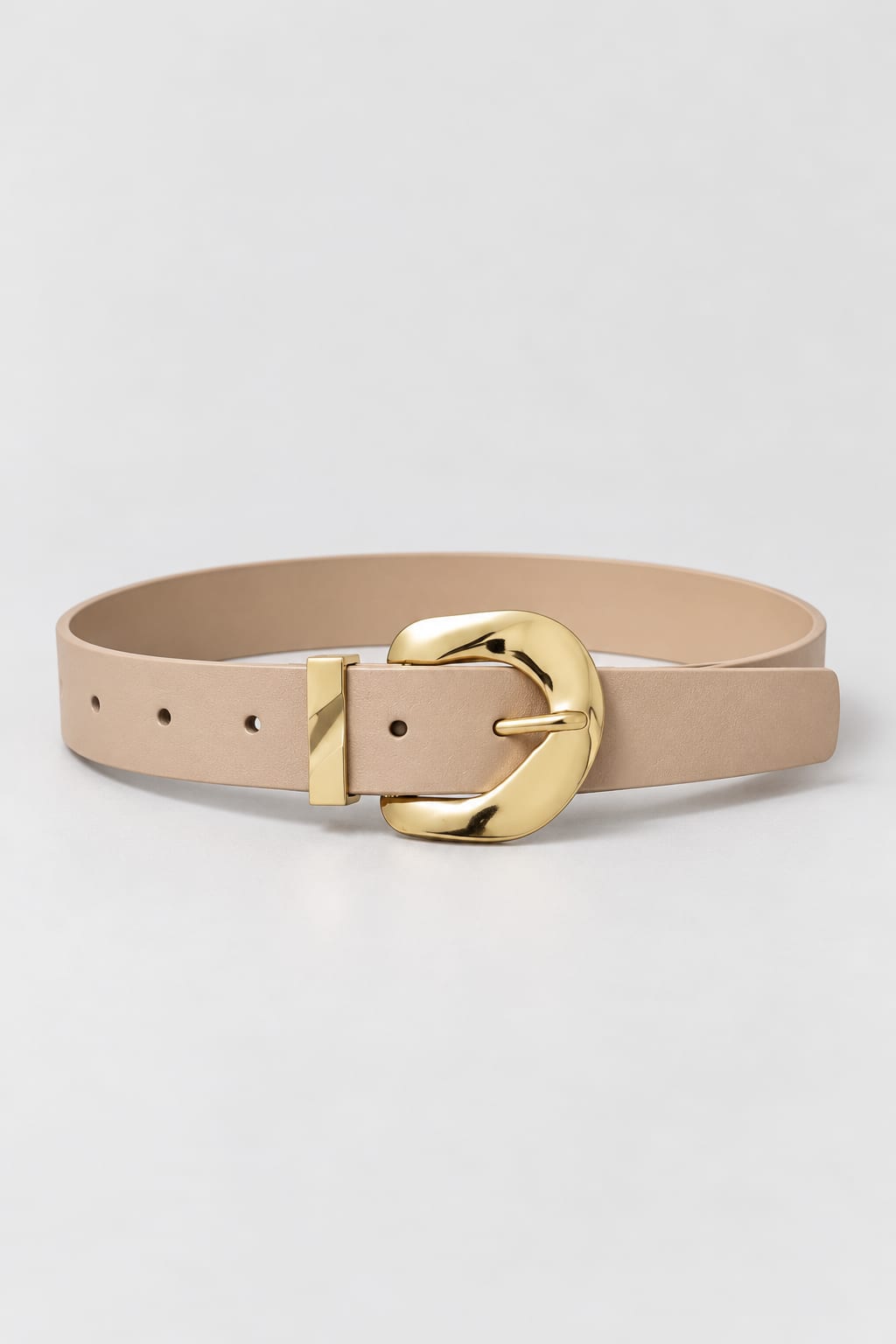 Beige Belt with Sculpted Gold Buckle