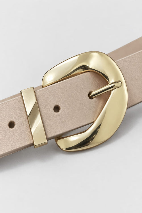 Beige Belt with Sculpted Gold Buckle