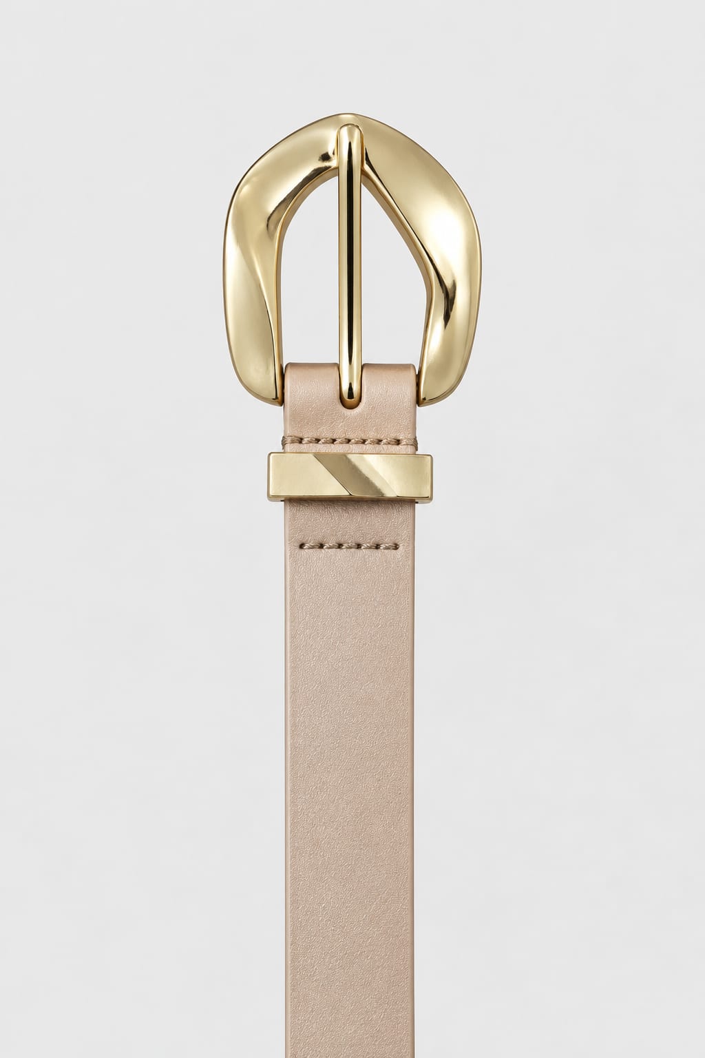 Beige Belt with Sculpted Gold Buckle